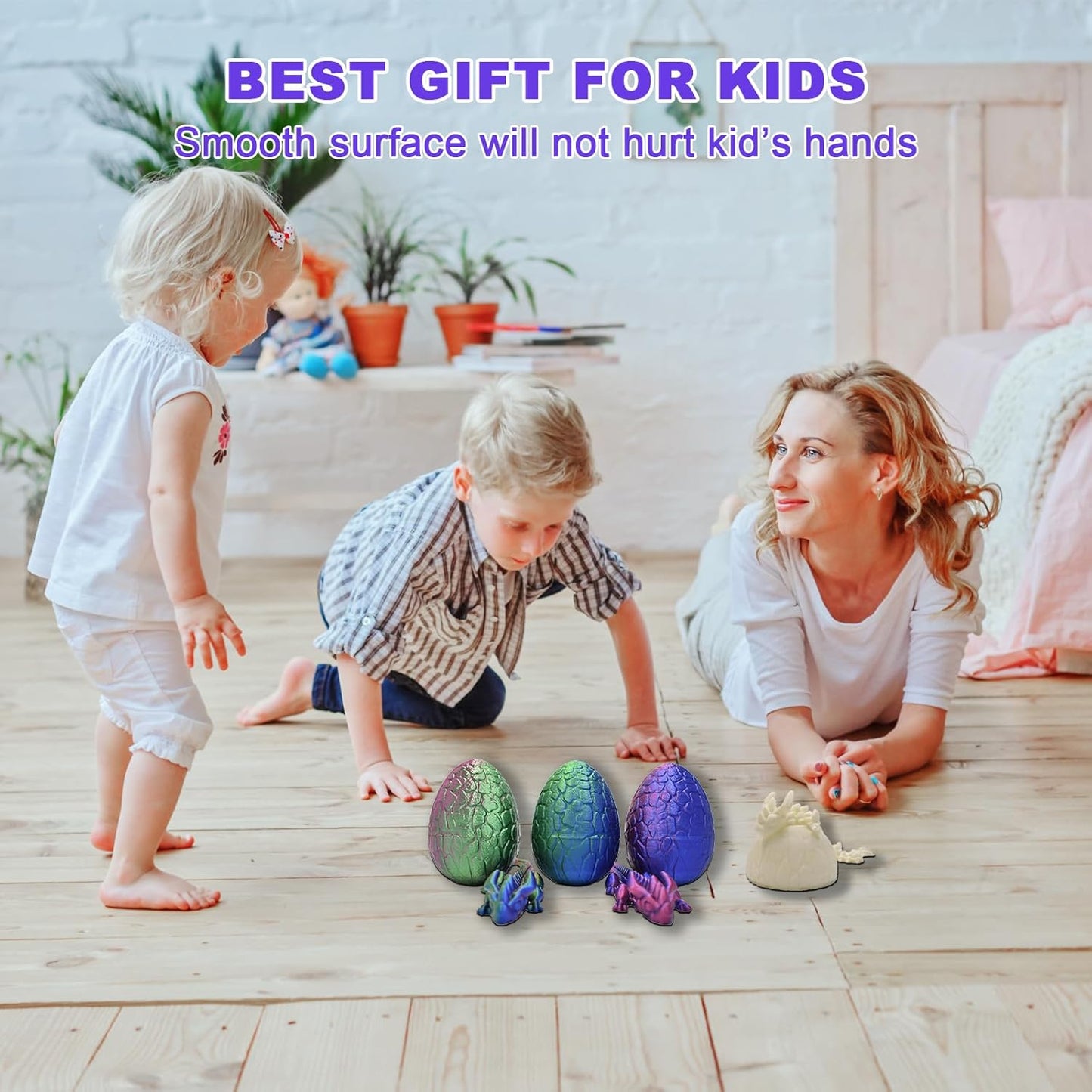 Dragon Eggs with Dragon Inside, 12" Full Articulated 3D Printed Dragon Fidget Toys, Home/Office Decor Executive Desk Toys Xmas/Easter Gift for Kids Dragon Lovers (Purple/Blue)