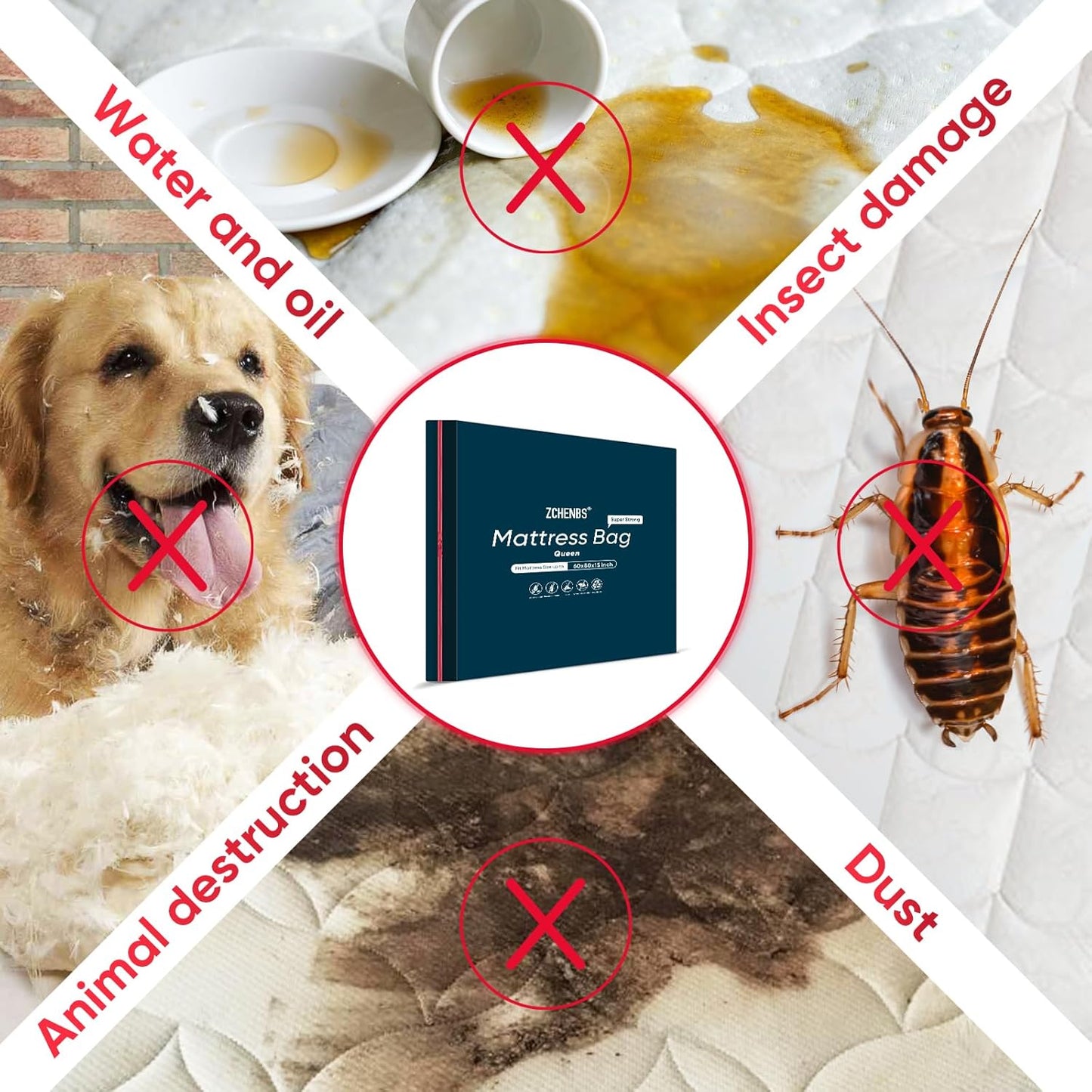 ZCHENBS® – Mattress Bags for Moving and Storage,Mattress Bag with Zippers,5 Mil Ultra-Thick Bed Bag,Waterproof,Anti-Tear,Heavy-Duty Mattress bag (Black, Queen-(2 Pack))