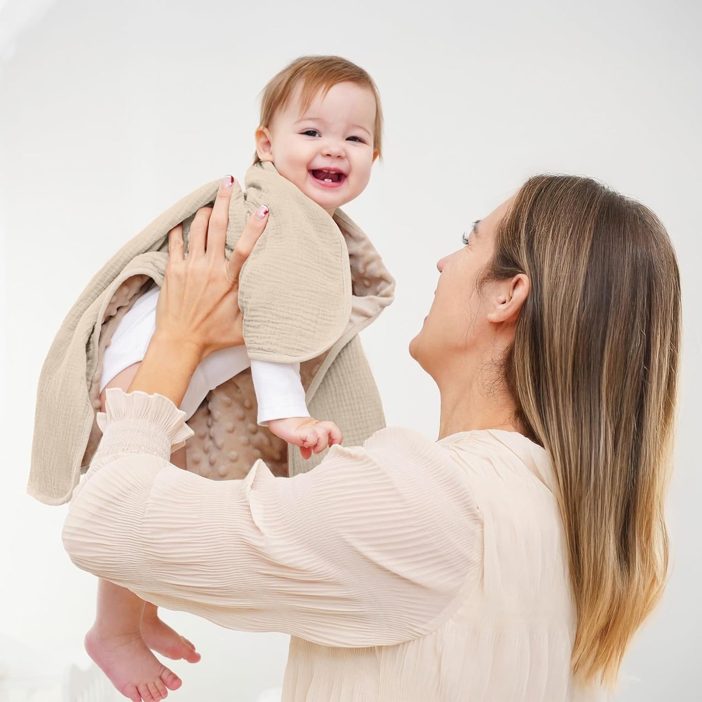 Susurration Baby Blanket for Unisex Boys Girls, Soft Nursery Minky Blanket with Muslin Cotton Front and Dotted Fleece Back, Receiving Blanket for Baby Newborn Infant, 30x40inch (Cream)