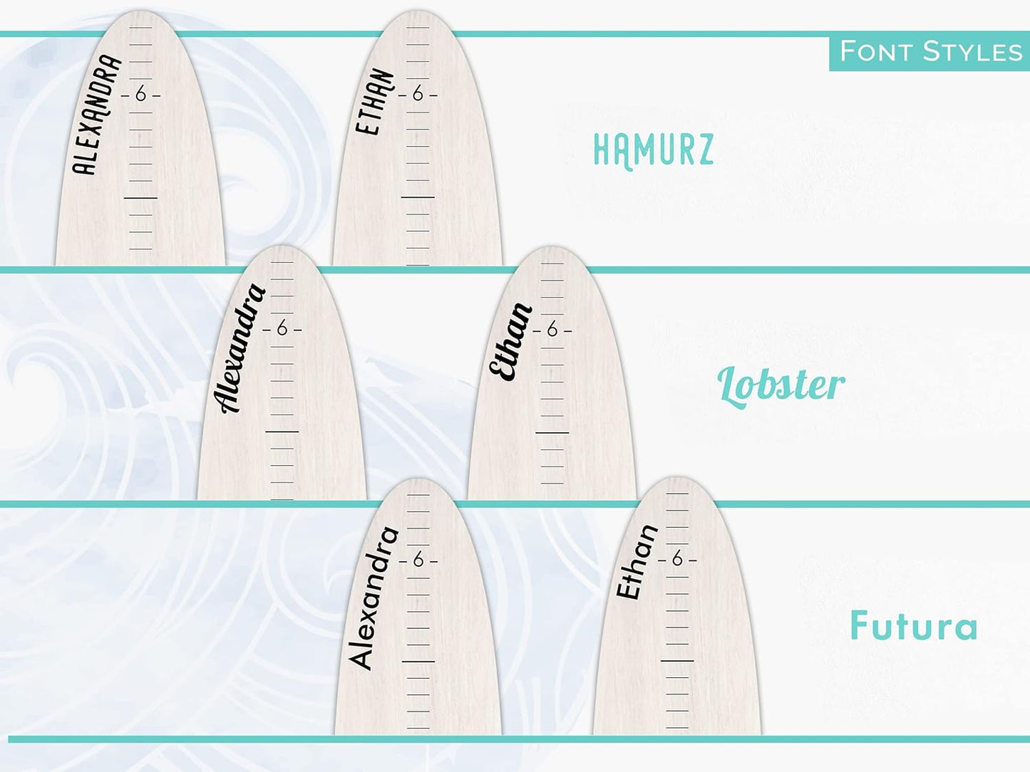 Personalized Surf Board Height Chart - Growth Chart for Wall Height Ruler Kid Growth Chart Height Tracker Wood Surfboard Child Height Chart for Kids Grow Chart Height Board-57"x10.5"