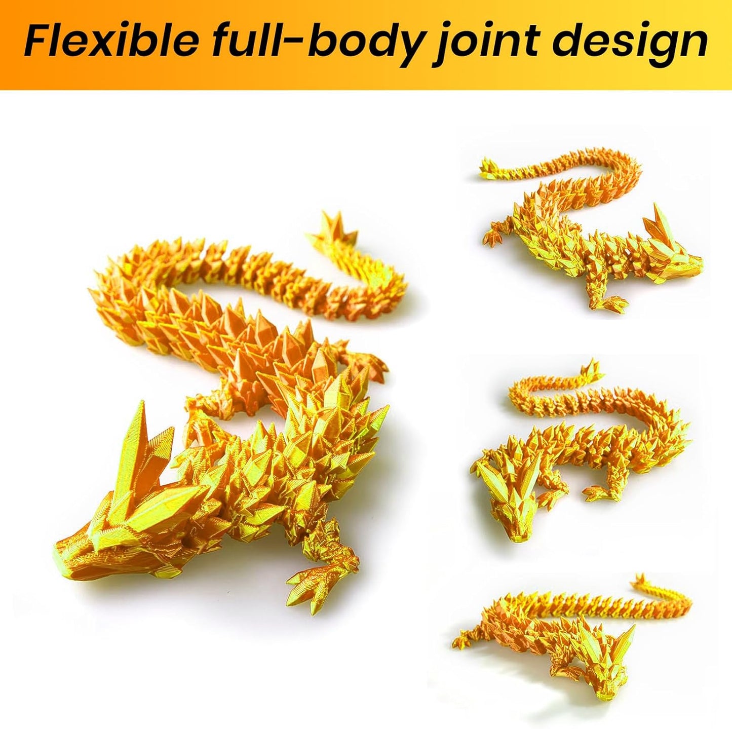 Dragon Egg,15 inchs Crystal Dragon,Articulated Dragon, Fidget Toys for Autism/ADHD,3D Printed Gift Toy, Executive Desk Toys,Home Office Decor (Gold)