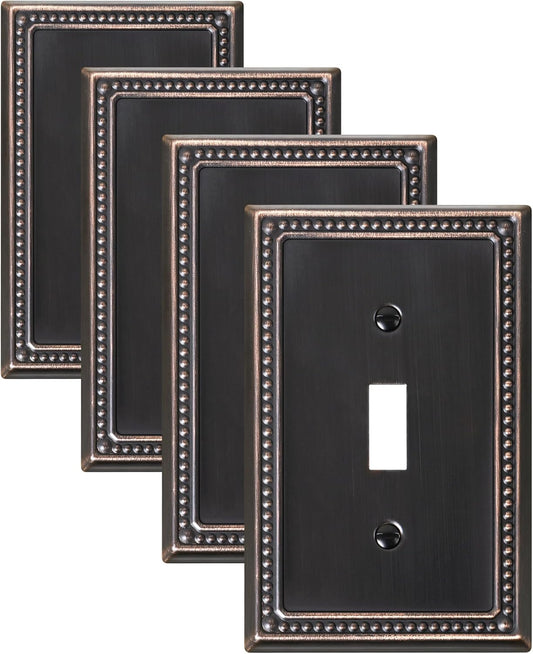 4-Pack Single Toggle Light Switch Cover Plate, Pearls Decorative Switch Plate Covers, Aged Bronze 1 Gang Metal Wall Plate, Corrosion Resistant