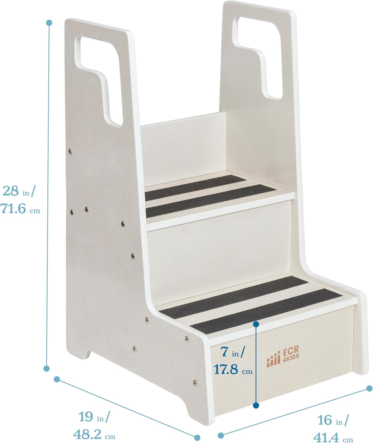 ECR4Kids Reach-Up Step Stool with Handles, Kids Furniture, White Wash