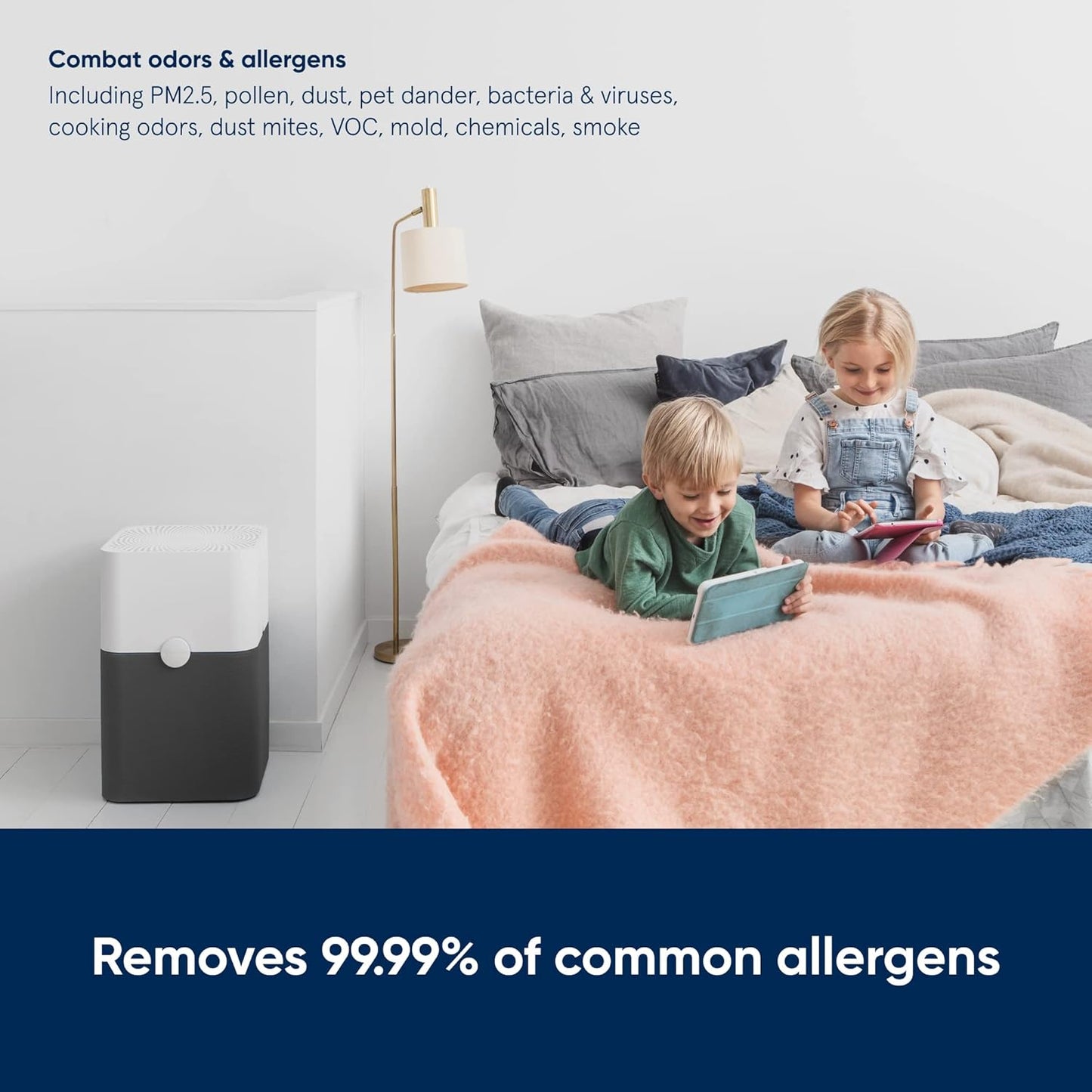 BLUEAIR Air Purifier Large Room, Air Cleaner for Dust Pet Dander Smoke Mold Pollen Bacteria Allergen, Odor Removal, for Home Bedroom Living Room, Washable Pre Filter, HEPASilent, Blue 211+ (Non-Auto)