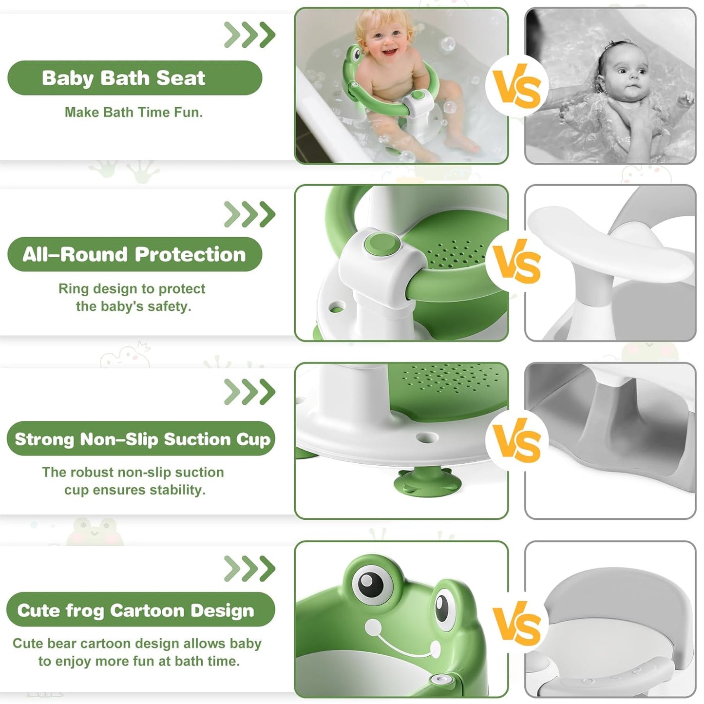 Baby Bath Seat for Babies 6 Months & up Non-Slip Toddler Bath Seats for Sitting Up Infant Bathtub Chair with Suction Cups and Soft Cushion for Baby Shower Tub Seat