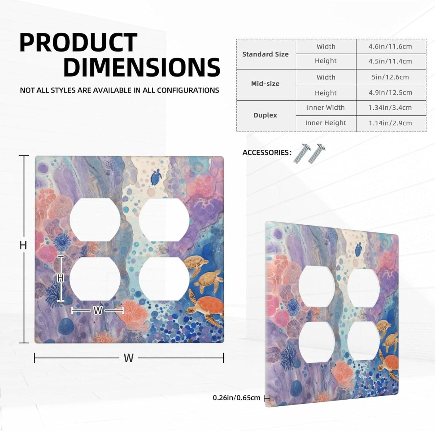 Turtle Coral Fish Watercolor Colorful Underwater World Outlet Covers 2 Gang Double Duplex Decorative Light Switch Covers Electrical Wallplates Socket Faceplate for Kids Room Home Decor