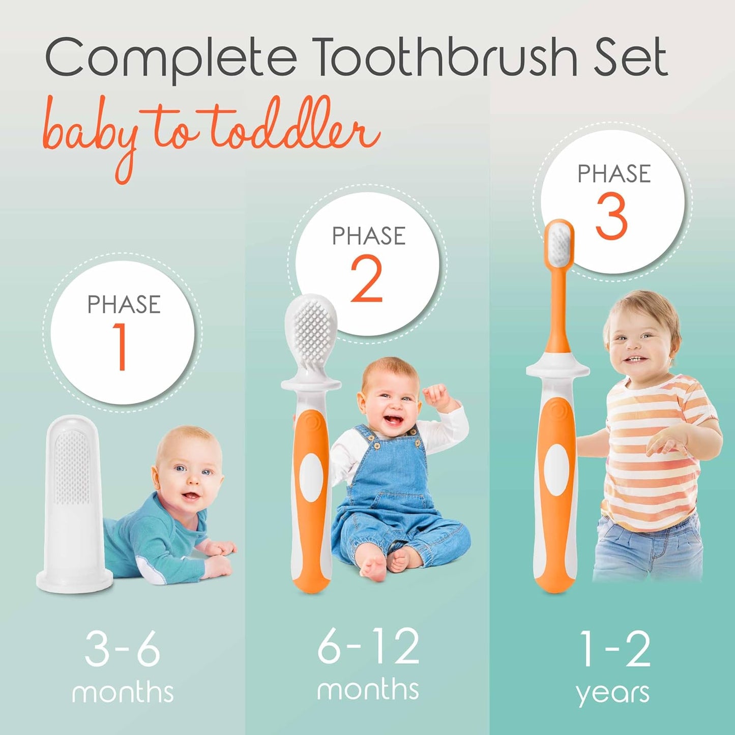 Cherish Baby Care Baby Toothbrush & Toddler Toothbrush Set (0-2 Years) - BPA-Free & Safety-Tested, 2023 Award Winner, Food-Grade Silicone (Orange)