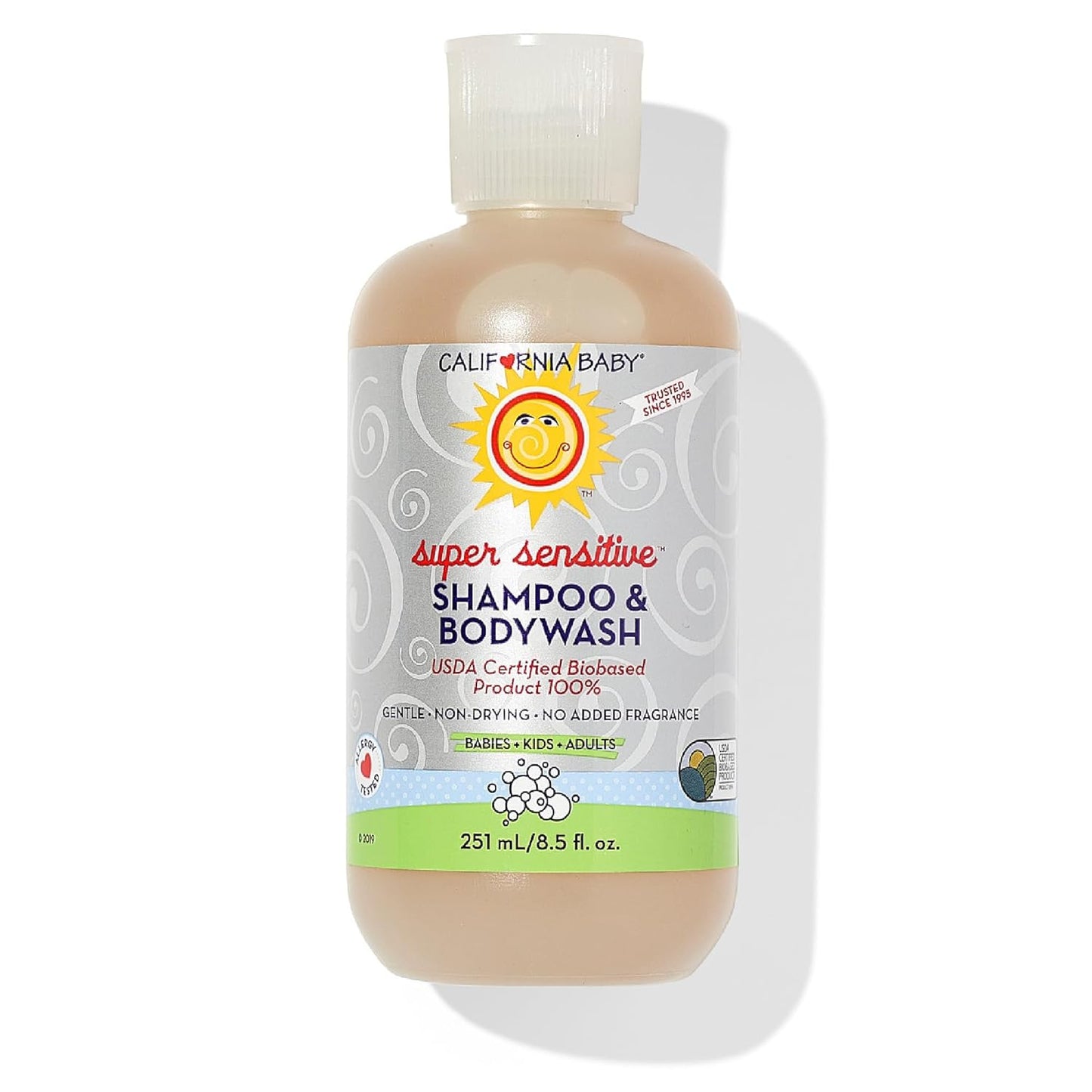 California Baby Super Sensitive Baby Shampoo and Body Wash | 100% Plant-Based | Gentle Fragrance Free Shampoo | Hypoallergenic | 251 mL / 8.5 oz