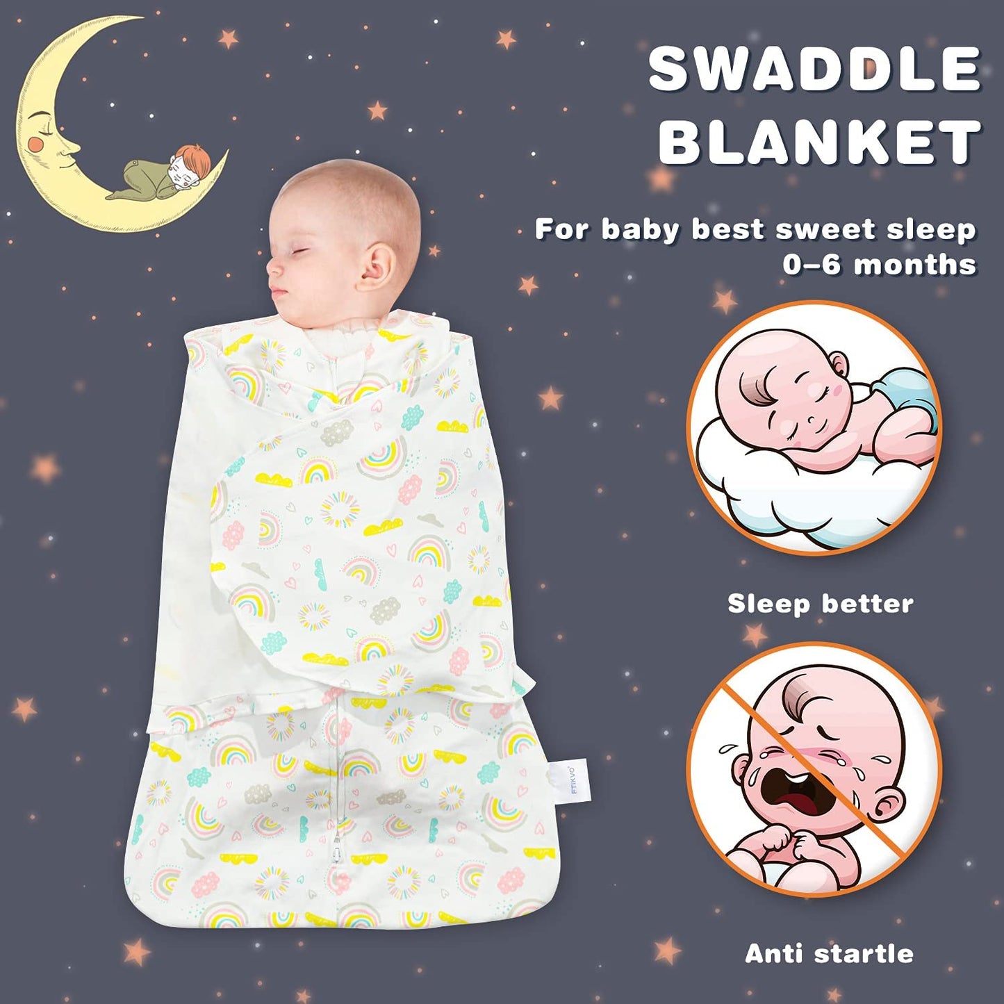 Swaddle-Blanket Baby Girl & Boy Swaddles Newborn Infant Transition 100% Cotton Wrap Blankets, 3-Way Adjustable Wearable Blanket, TOG 1.0 (Rainbow 0-3 Month)