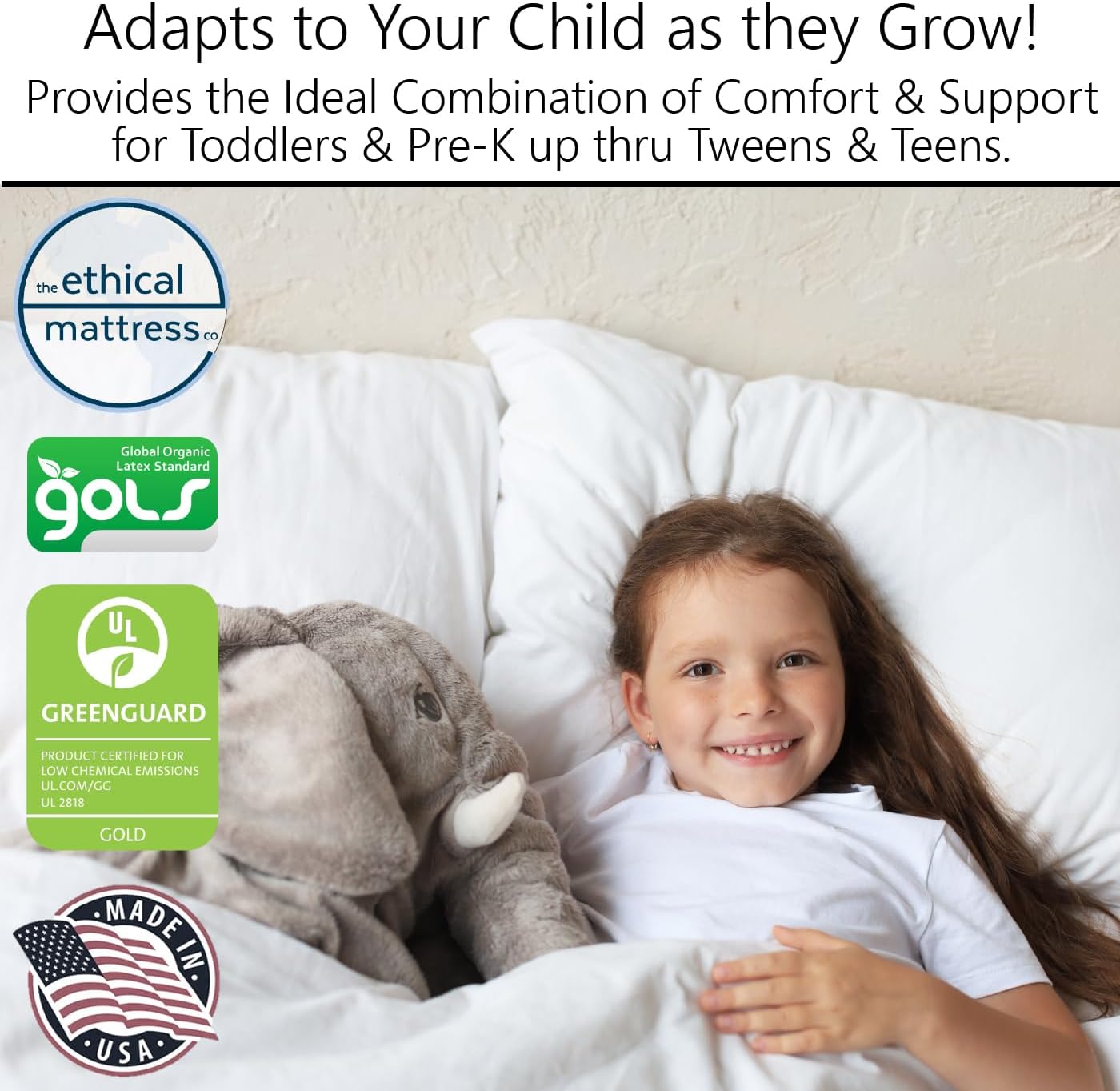 Ethical Mattress CO 6" Kid’s Mattress, Toxin-Free, Made in The USA with Organic Cotton, Wool, Latex & Pocketed Coils (Bed-in-a-Box); Perfect for bunk beds, trundles & Platform beds - Full Size