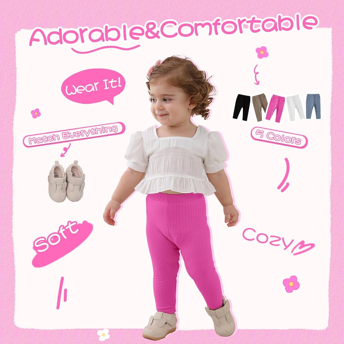 Newborn Toddler Baby Girl Pants Leggings Ribbed Straight Flare Infant Girl Pants Leggings Bell Bottoms 5 Packs