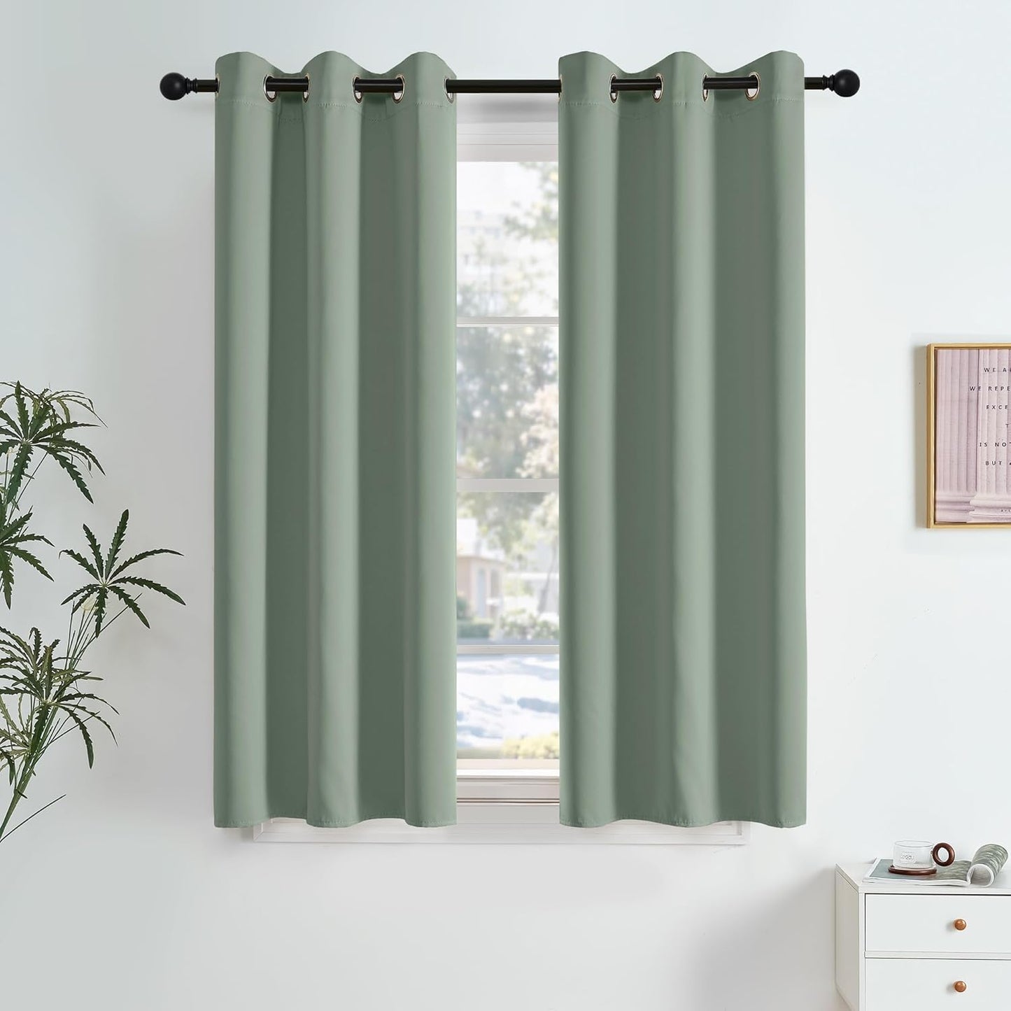 NICETOWN Sage Green Room Darkening Curtains 63 Inches Long 2 Panels for Living Room, Bedroom, Nursery Summer Thermal Insulated Blackout Drapes Grommet Noise Reducing Window Treatment, W40
