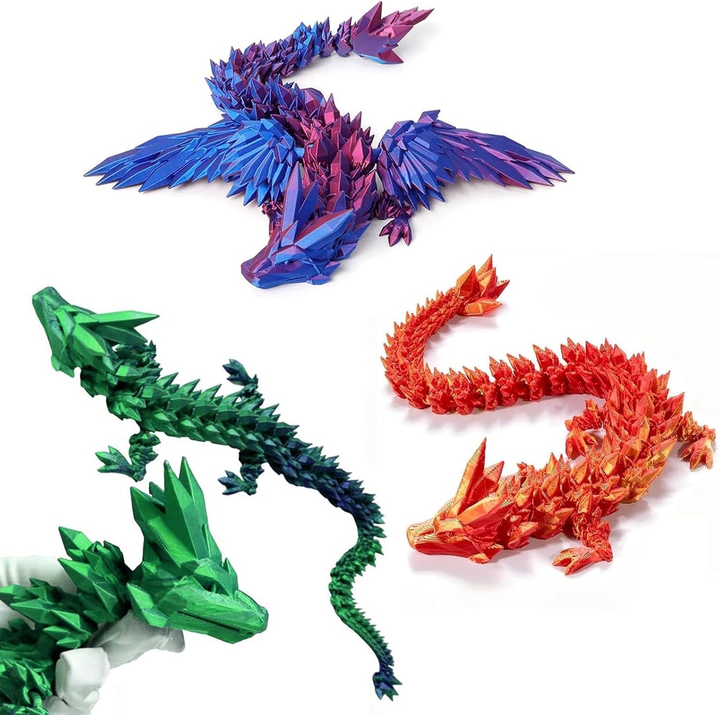 3D Printed Dragon with Wings, 3 Pack Mystery Dragon Fidget Toy, Mythical Pieces Articulated Luminous Dragon, Home Office Decor Executive Desk Toys