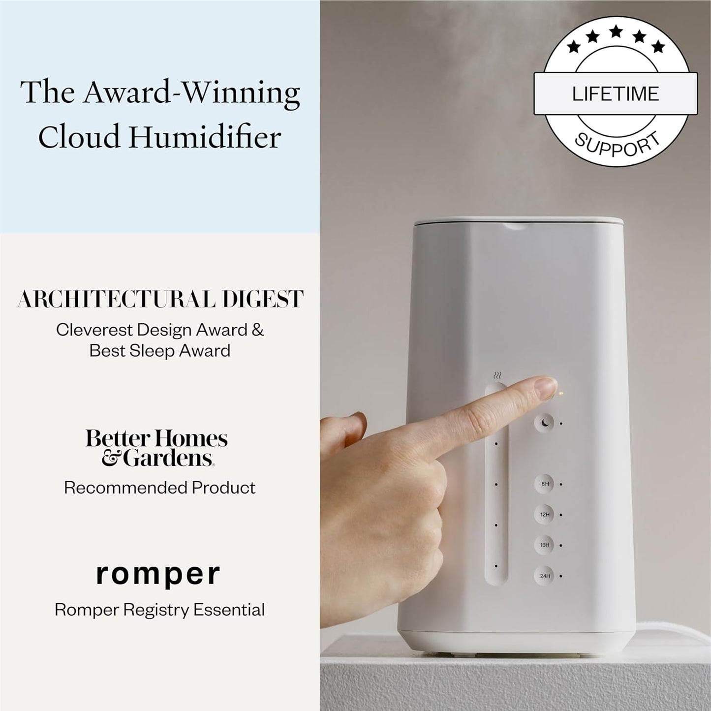 Vitruvi Cloud Humidifier for Bedroom (Snow White)