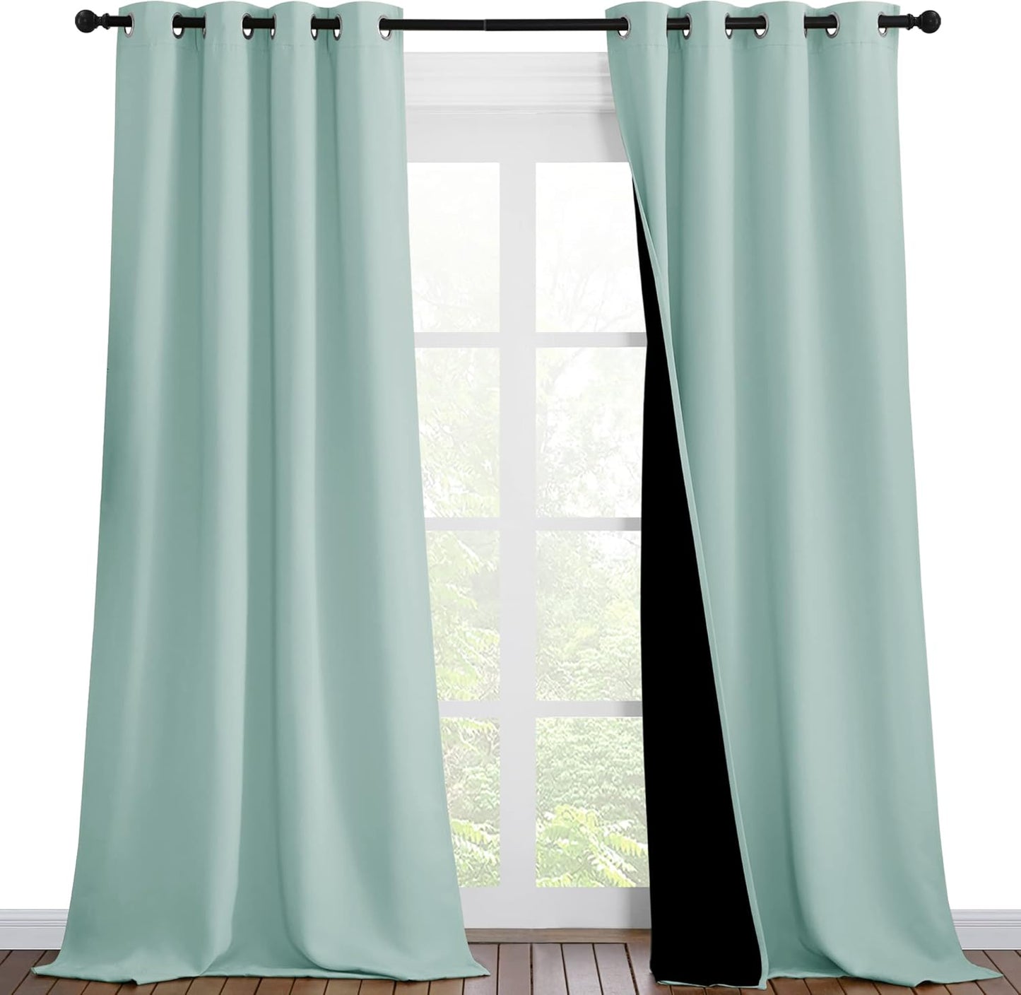 NICETOWN Aqua Blue Blackout Curtains 90 inches Long, Full Light Blocking Drapes with Black Liner for Nursery, Thermal Insulated Draperies for Hall, Villa (2 Pieces, 46" Wide Each Panel)