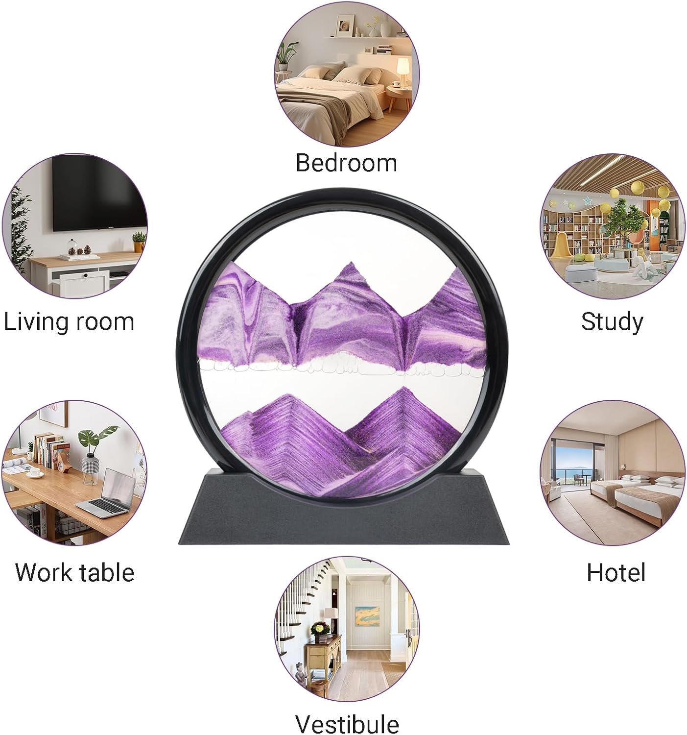 Drakswet Moving Sand Art Liquid Motion，Moving Sand Art Picture-3D Deep Sea Sandscape，Round Glass Frame Display Flowing Sand Relaxing Desktop Home Office Work Decor (Purple)