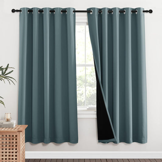 NICETOWN 100% Blackout Window Curtain Panels, Full Light Blocking Drapes with Black Liner for Nursery, 72-inch Drop Thermal Insulated Draperies (Aqua, 2 Pieces, 62-inch Wide Per Panel)