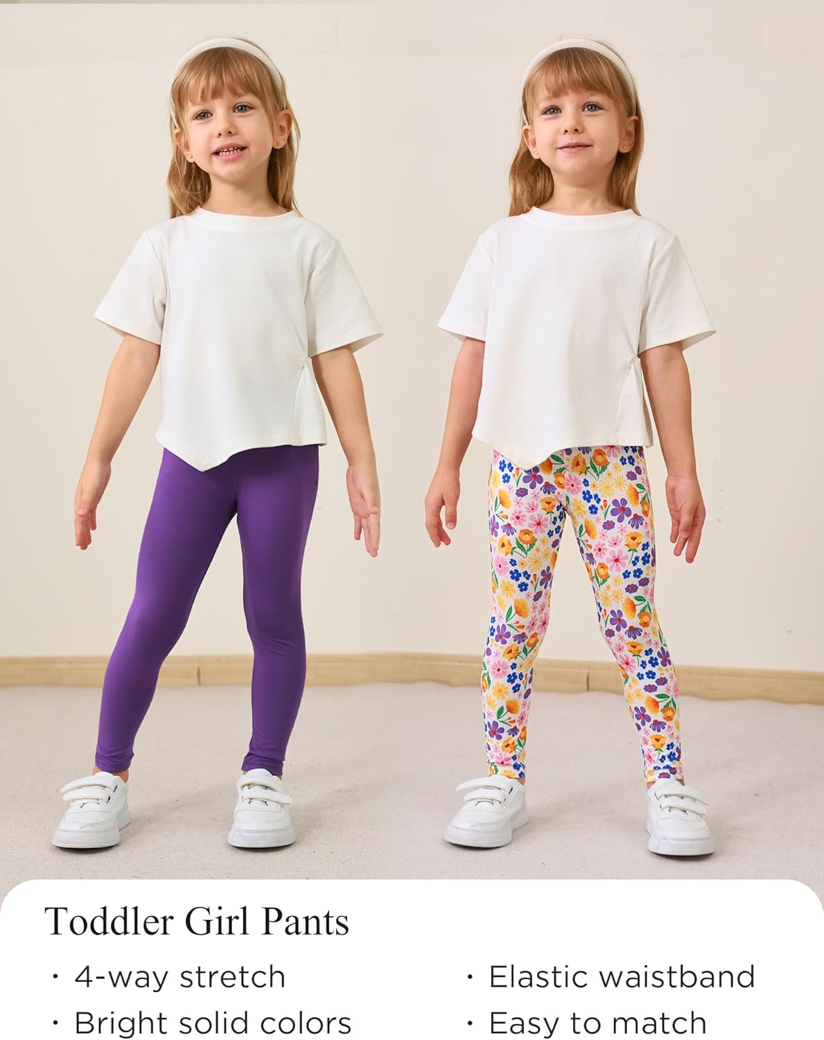 Toddler Girls Leggings 2-Pack Bamboo Viscose Little Girls Casual Stretch Pants