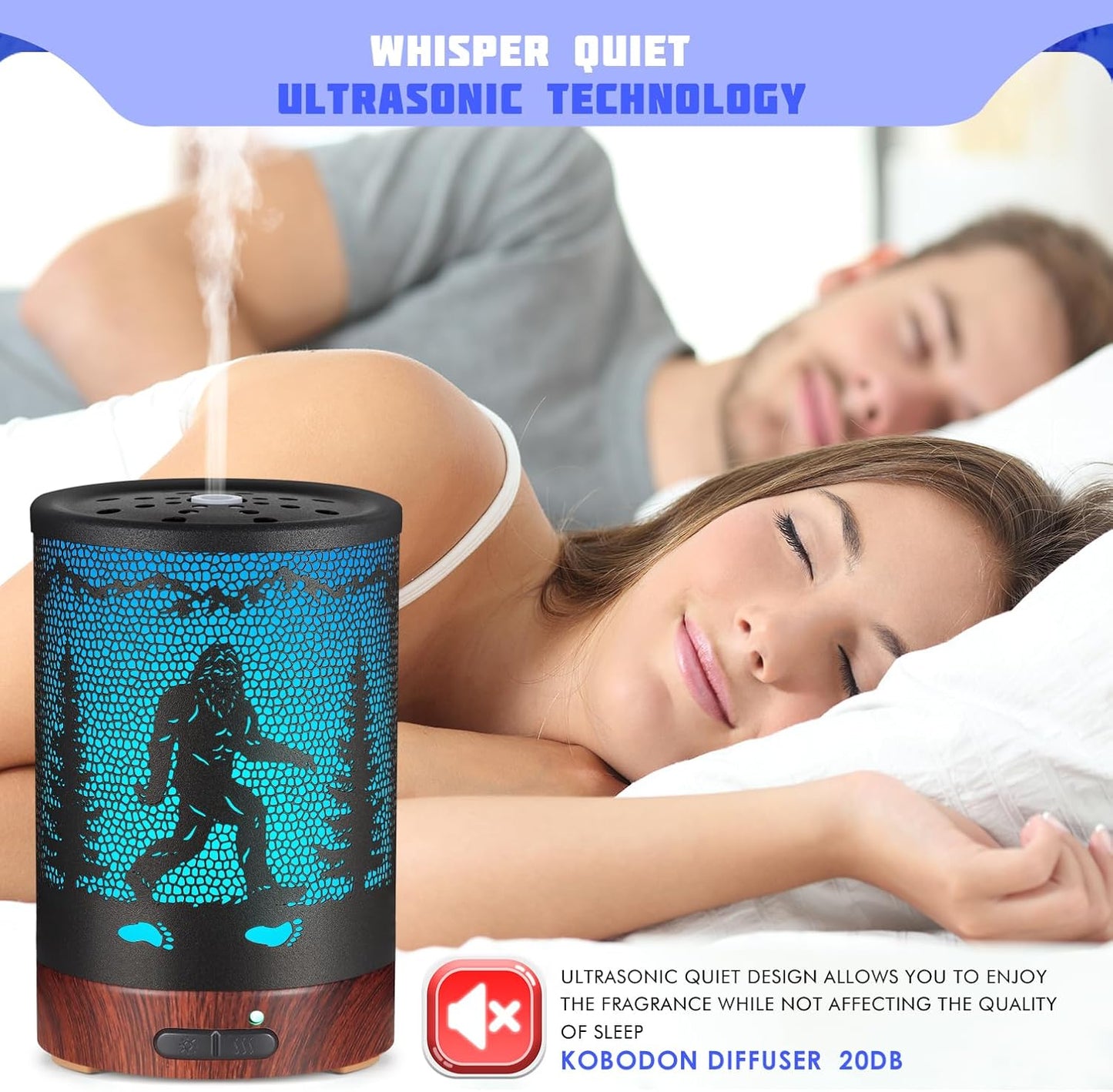 Essential Oils Diffuser,Christmas Aromatherapy Diffuser,Birthday Gifts for Women Mom Grandma,Metal Cool Mist Humidifier with 7 Colors Lights Waterless Auto Off Air Diffusers (Bigfoot)