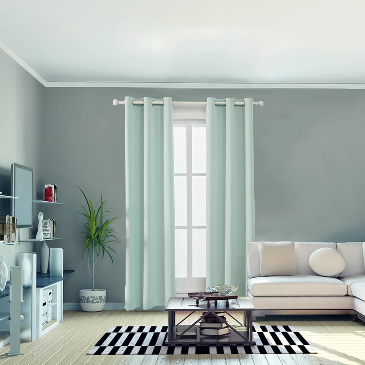 Anytime 100% Blackout Curtain Set, Thermal Insulated & Energy Efficiency Window Draperies for Guest Room, Full Shading Panels for Shift Worker and Light Sleepers（Light Blue, 2 Panels, 37W x 84L）