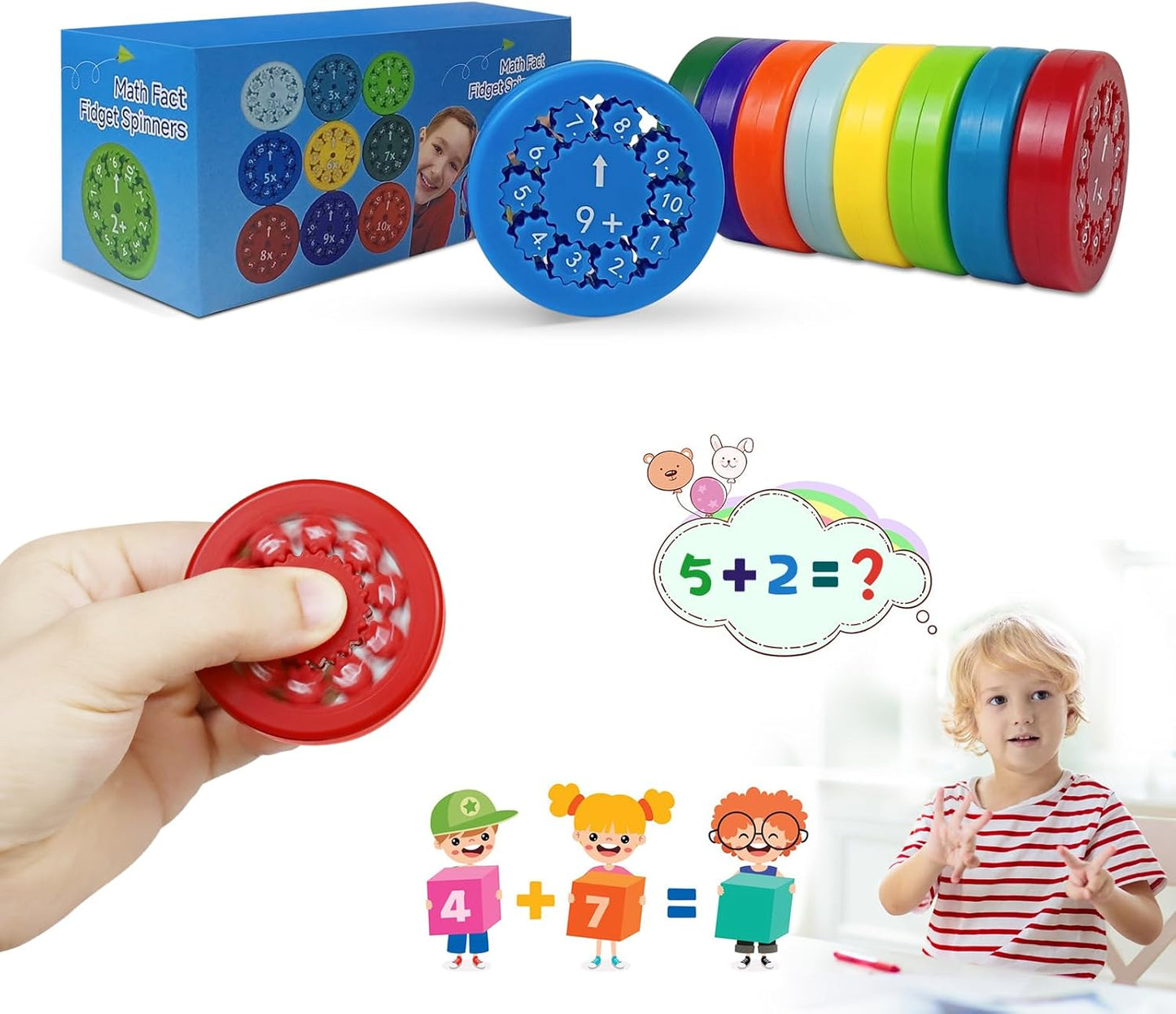 Math Fidget Spinners,This is for All The Stimmers,Math Facts Fidget Spinners Toy for Who are Learning Math Add,Subtract,Division and Multiplication on One Fidget(18pcs)