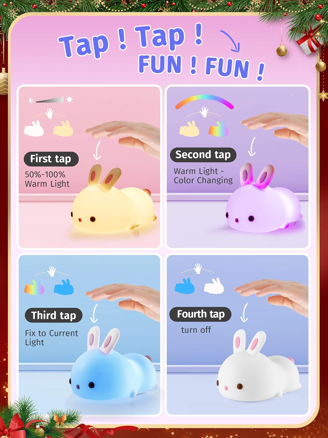 【Gifts Package】 Bunny Night Light for Kids Lamp, 16 Colors & Remote Rechargeable Kids Night Lights for Bedroom, Cute Gifts for Girls Gifts for Women