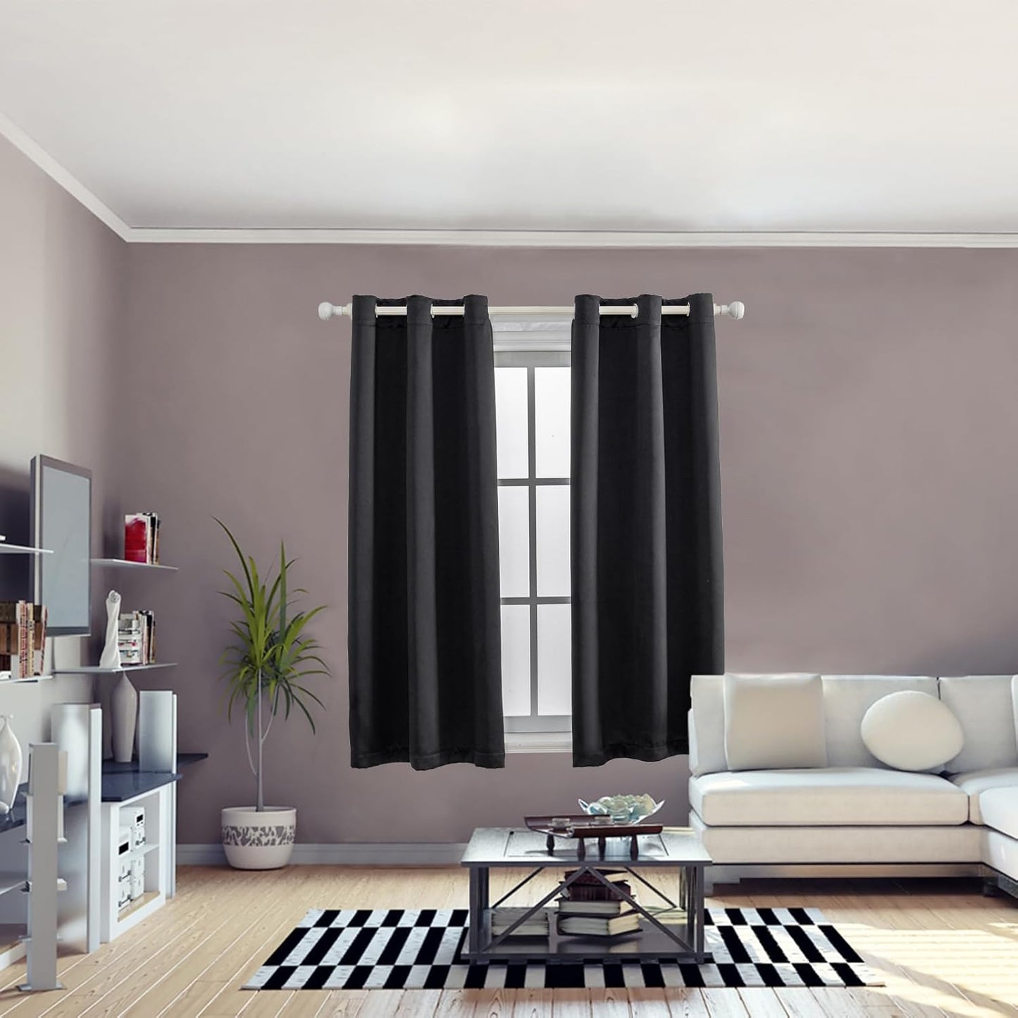 Anytime 100% Blackout Curtain Set, Thermal Insulated & Energy Efficiency Window Draperies for Guest Room, Full Shading Panels for Shift Worker and Light Sleepers（Black, 2 Panels, 42W x 45L）