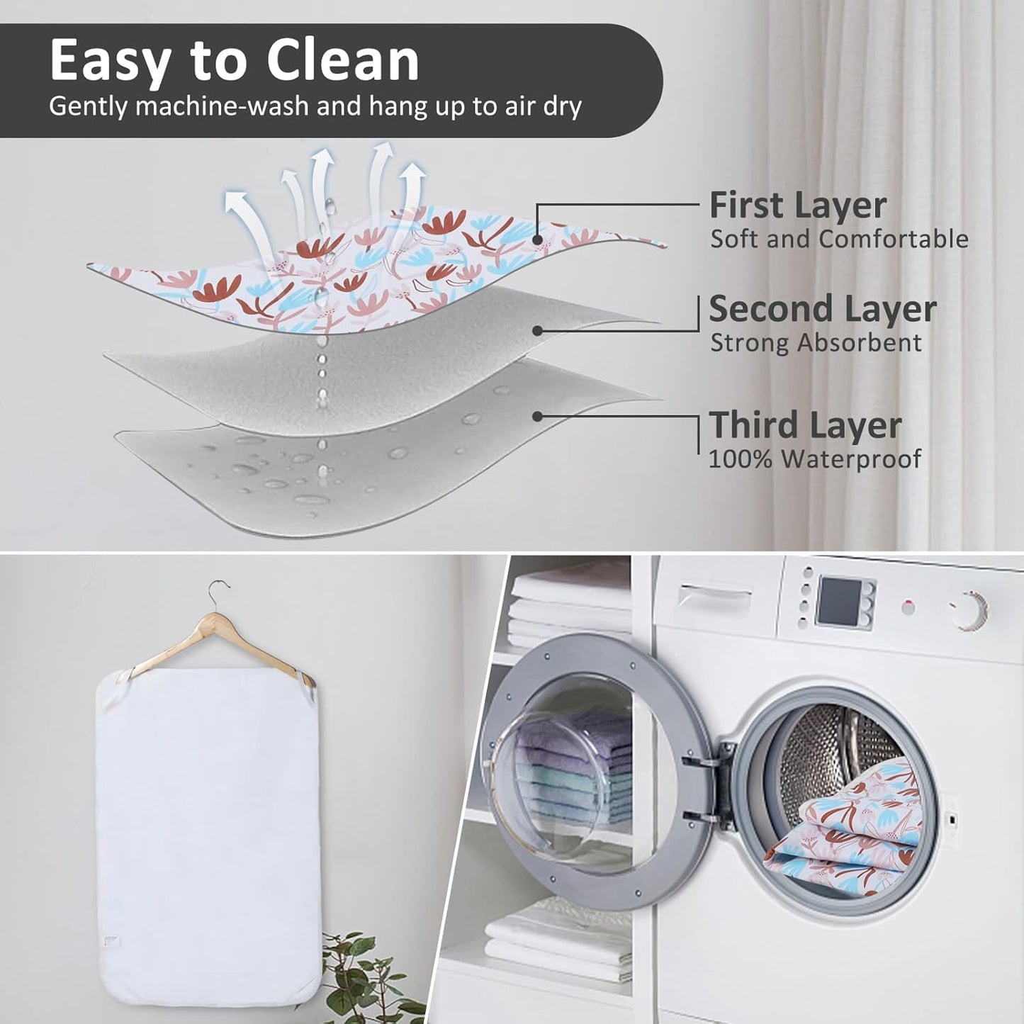 Baby Diaper Changing Pad, 21 5/8" x 31.5" Waterproof Changing Pad Liners - Reusable Soft and Absorbent Portable Changing Mat(Tulip1PCS)