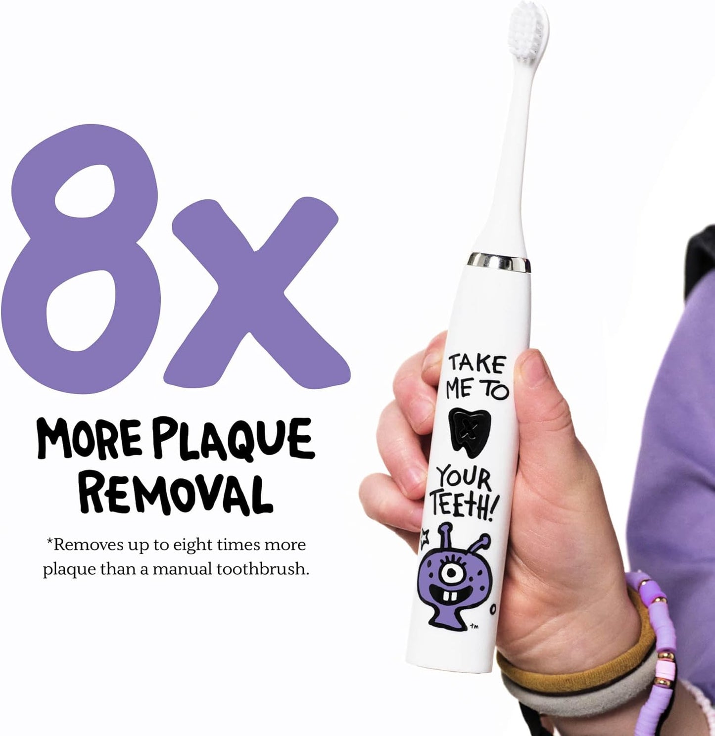 Kids Electric Toothbrush - Rechargeable Vibrating Toothbrush with Timer Includes 6 Replacement Heads, Gently Cleans Teeth, Girls & Boys, Kids & Toddlers Age 2+, Alien