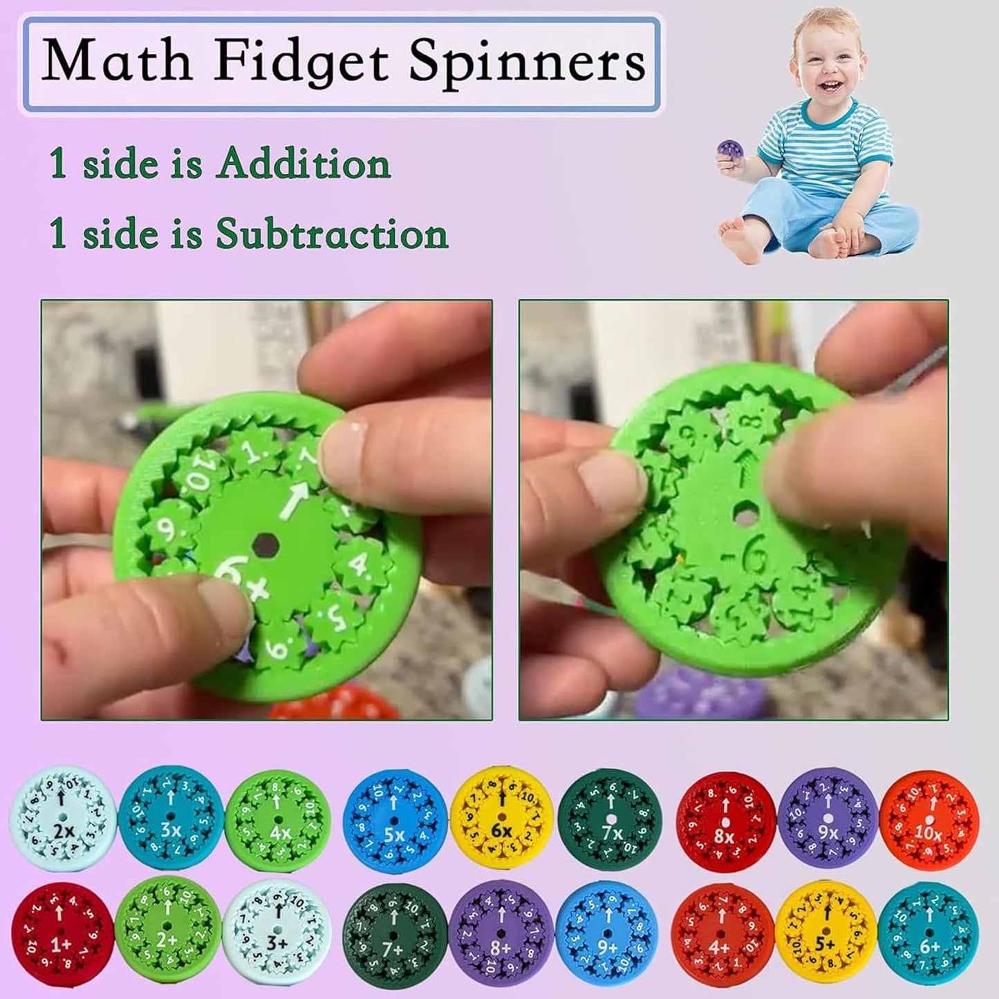 Math Fidget Spinners, Cool Math Fidget Spinners Toys, Funny Number Fidget Toy Learning Game, Multiplication Chat Game Fidget Toys for Adults Kids (MUL 9Pcs)