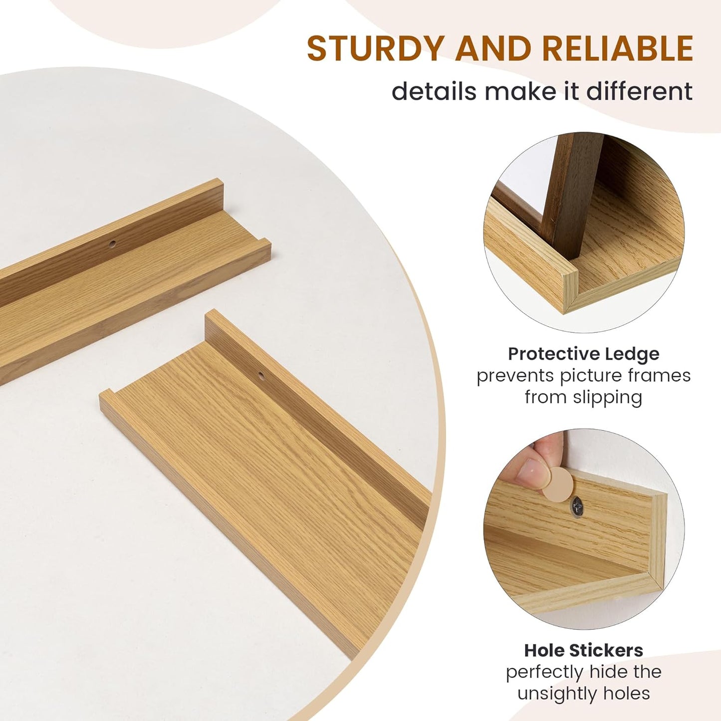 Axeman Picture Ledge Shelf, Floating Shelves for Wall Decor Storage Set of 6, 48 inch Floating Wall Mounted Shelves, Shelves with Lip for Living Room, Bedroom, Nursery, Bathroom, Kitchen, Oak