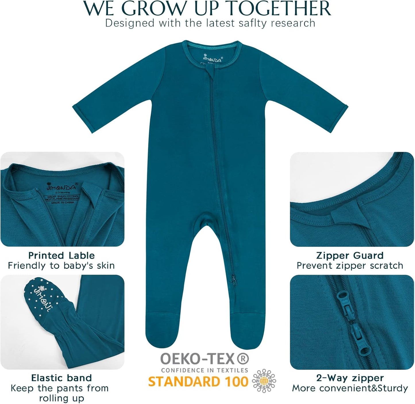 Jimonda Baby Boy Romper 4-Pack - Bamboo Zip-Up Pajamas for 0-24 Months,Unisex Footed Sleepers,Ultra-Soft Stretchy Fabric