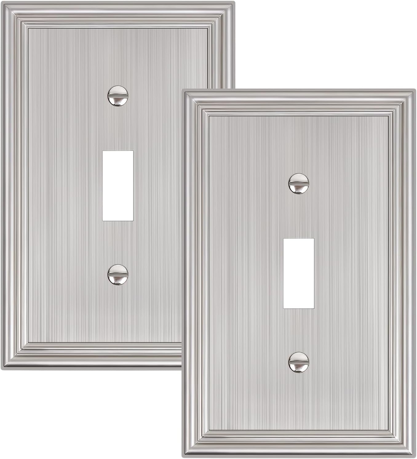 2-Pack Single Toggle Light Switch Cover Plate, Durable Solid Zinc Alloy Decorative Switch Plate Covers, Brushed Nickel 1 Gang Wall Plate, Corrosion Resistant