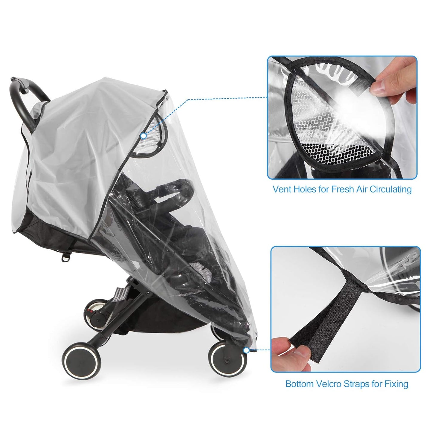 Clear Stroller Rain Cover, Universal Travel Weather Shield Breathable Baby Stroller Rain Cover for Windproof, Waterproof, Protect from Sun Dust Snow