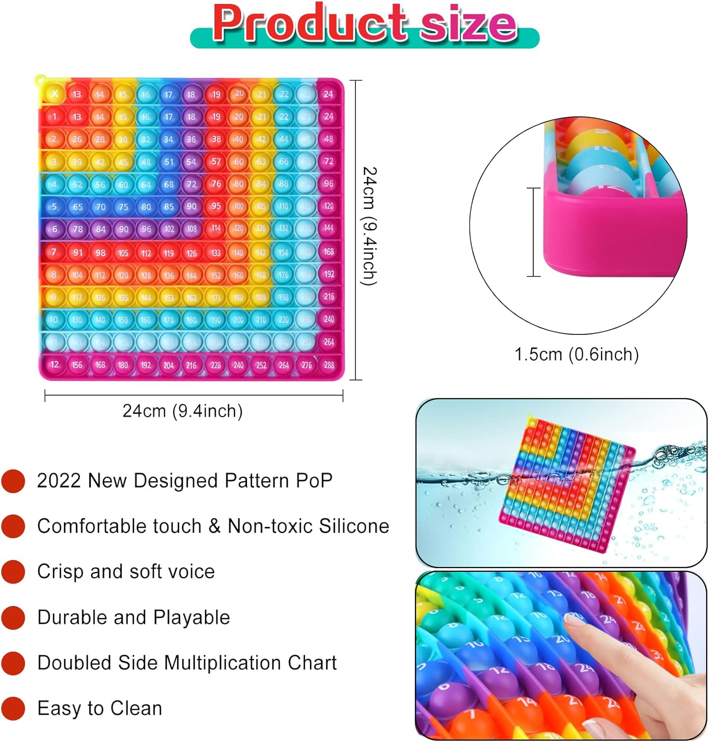12 x 24 Max. Double Sided Multipication Games, Rainbow Square Math Toys 169bubbles Multiplication Pop for Teachers to Create Various Multiplication Formulas