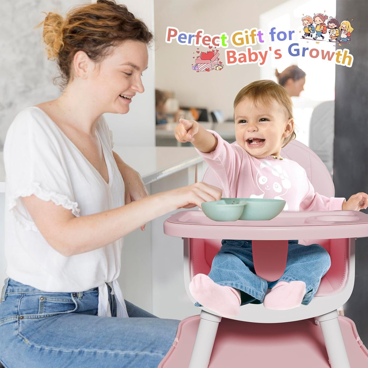 6 in 1 Baby High Chair for Babies and Toddlers, Booster Seat, Kids Learning Table & Chair (Pink)