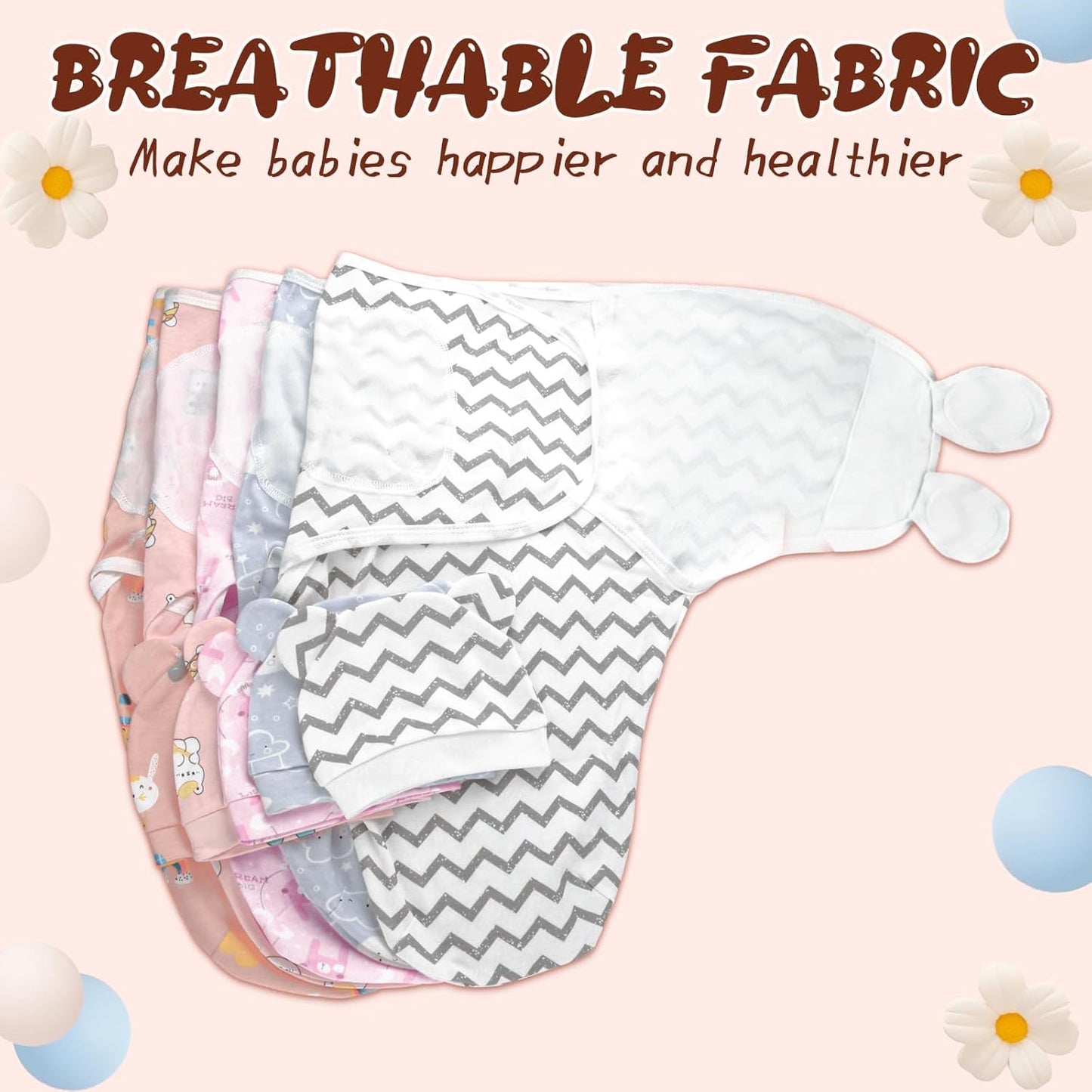 Baby Swaddle Sleep Sacks with Hats for 0-3 Months Baby Swaddle Blanket Wrap Newborn Swaddles Sack for Baby Boy Girl