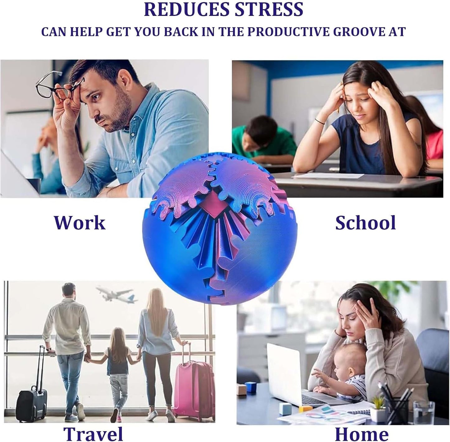 Gear Ball 3D Printed Gear Ball Spin Ball OR Cube Fidget Toy, Gear Sphere, Relieves Stress Anxiety Fidget Toys for ensory Needs and Autism, Gear Ball Fidget Toy