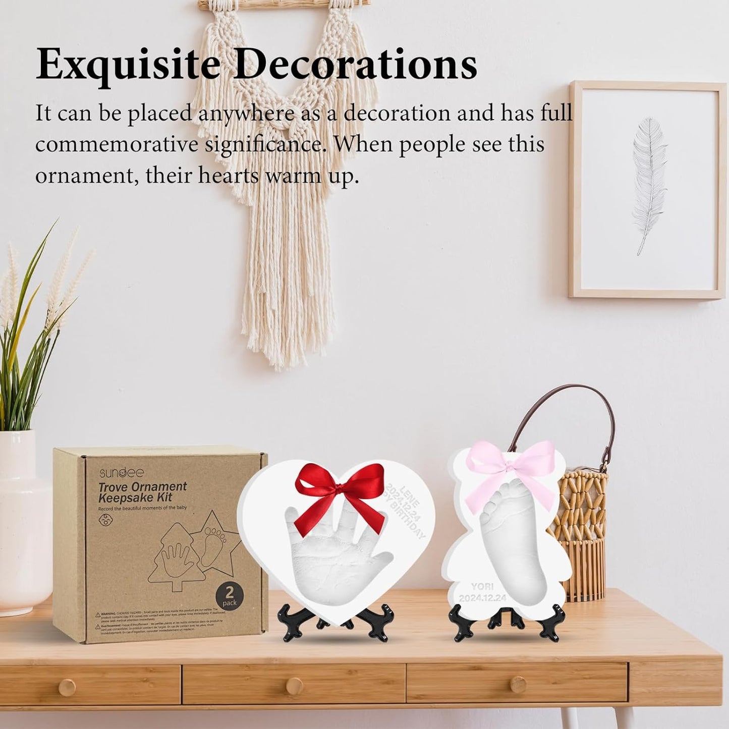 Baby Hand & Footprint Keepsake Kit - Personalized Handprint Footprint Ornament for Newborn Babies, New Mom Gifts, Baby Shower & Registry, Nursery Picture Frame, Pet Paw Print Ornament