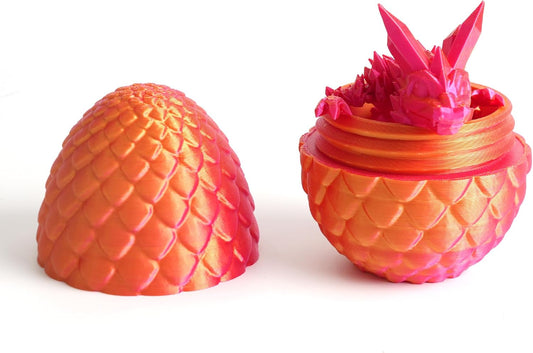Dragon Egg - Surprise Egg with 8” Pearly Sheen Dragon Inside, 3D Printed Gift, Articulated Dragon Toy for Birthday, Home Decor (8” Red Mix Gold)