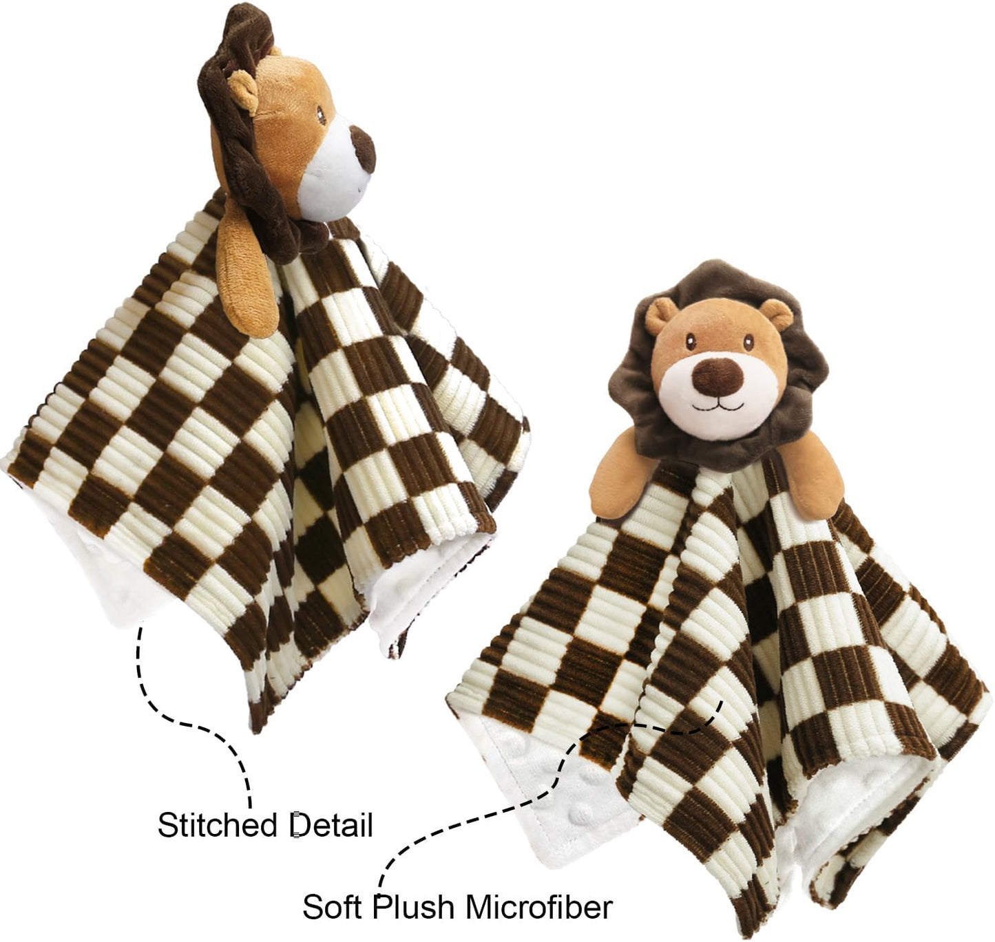 Baby Lovey Blanket for Boys Girls Super Soft Checkerboard Gingham with Minky Dot Fabric Backing Lion Lovely Black 14 Inch