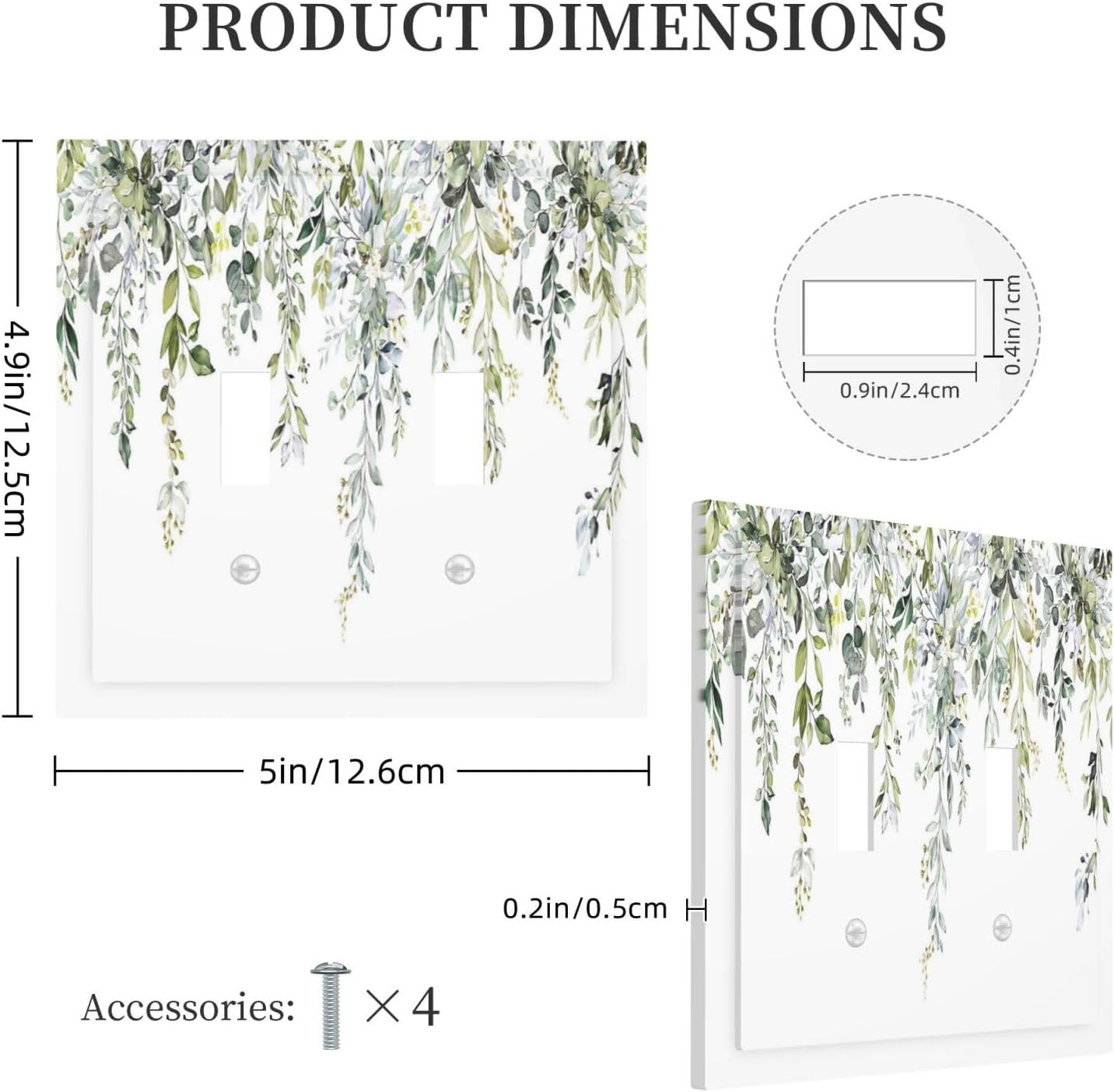 Decorative Switch Plates Boho Farmhouse Flower Leaf Sage Green 2 Gang Double Toggle Outlet Light Switch Cover Wall Plate Electrical Faceplate for Bedroom Cabin Decor