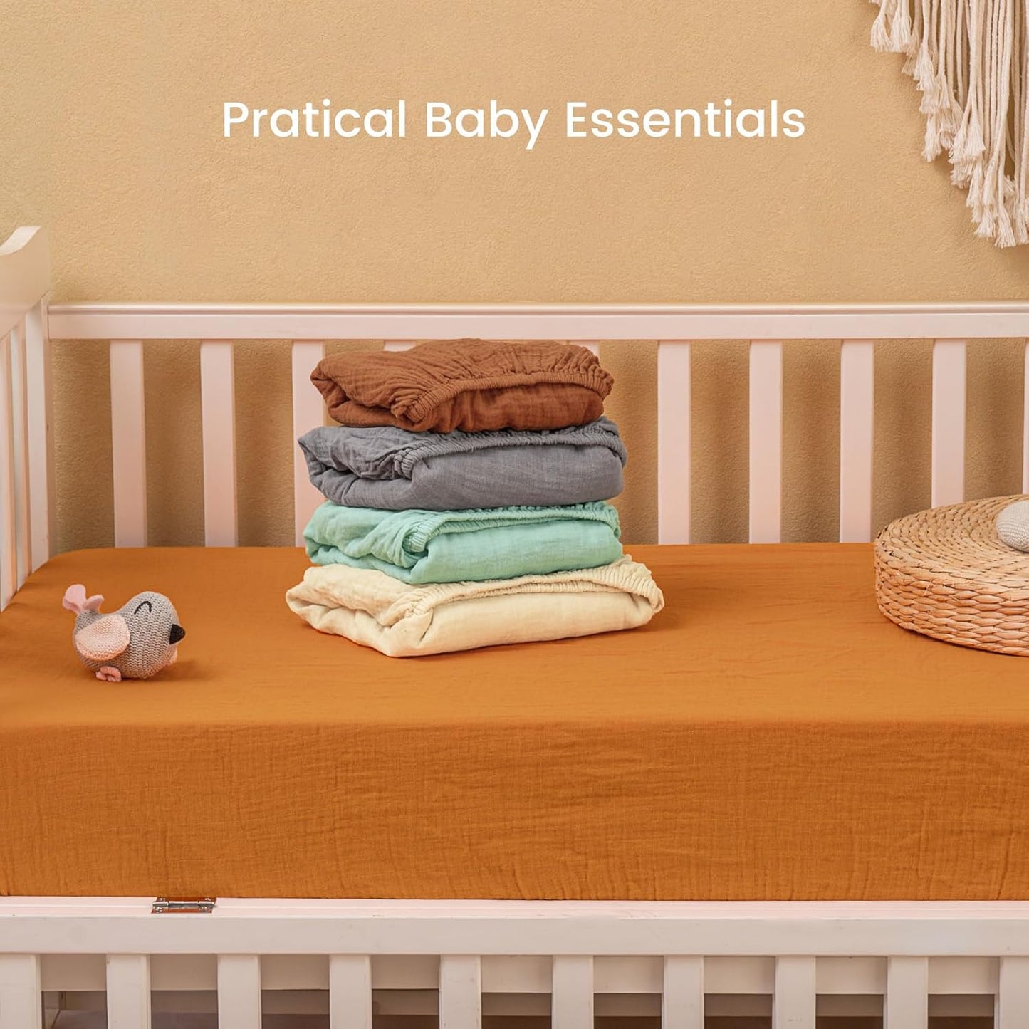 david's kids Muslin Crib Sheets for Boys Girls, 2 Pack 100% Cotton Soft Breathable Fitted Baby Sheet Set, 28x52 Inch Fits Standard Crib and Toddler Mattresses, Brown & Grey