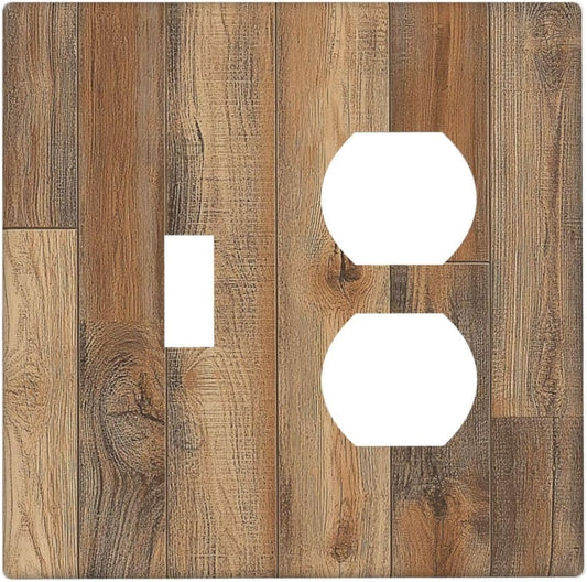 Wallplates Retro Rustic Brown Wood Grain 1 Toggle 1 Duplex Switch Plate Electrical Gfci Faceplate Decorative Light Switch Covers For Farmhouse Cabin Decor