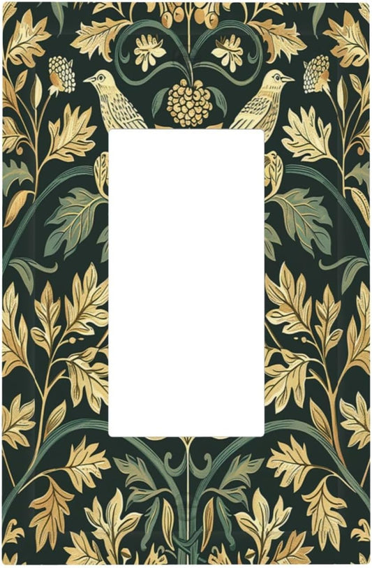 Decorative Outlet Covers William Morris Vintage Botanical Birds Golden Green Leaves 1 Gang Single Rocker Light Switch Cover Plate Wall Plates GFCI Faceplate for Bedroom Home Decor