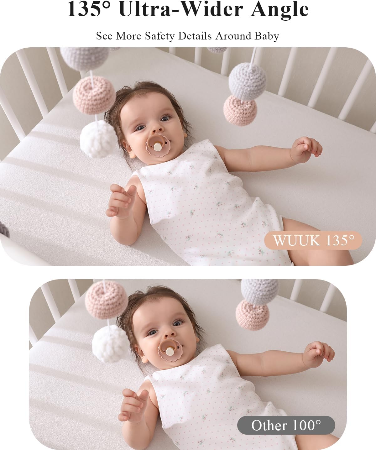 WUUK 2K Video Baby Monitor, 5.5'' Baby Monitor with 360 PTZ Color Display with 135° Wide Angle, 3700mAh Battery, Ultra-clear Night Vision, Baby Camera with App, Temper & Humidity Sensor, Cry Detection