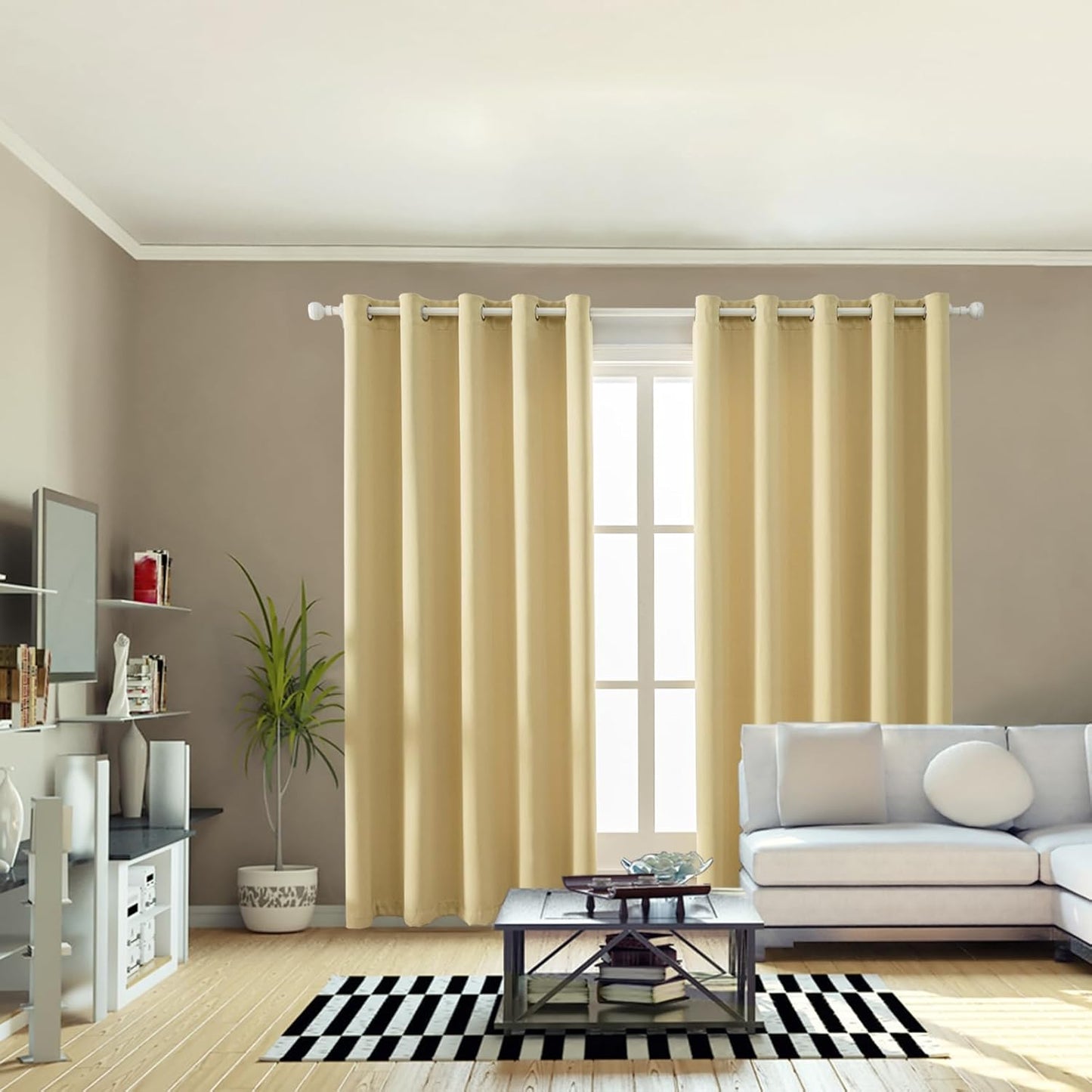 Anytime 100% Blackout Curtain Set, Thermal Insulated & Energy Efficiency Window Draperies for Guest Room, Full Shading Panels for Shift Worker and Light Sleepers（Beige, 2 Panels, 70W x 108L）