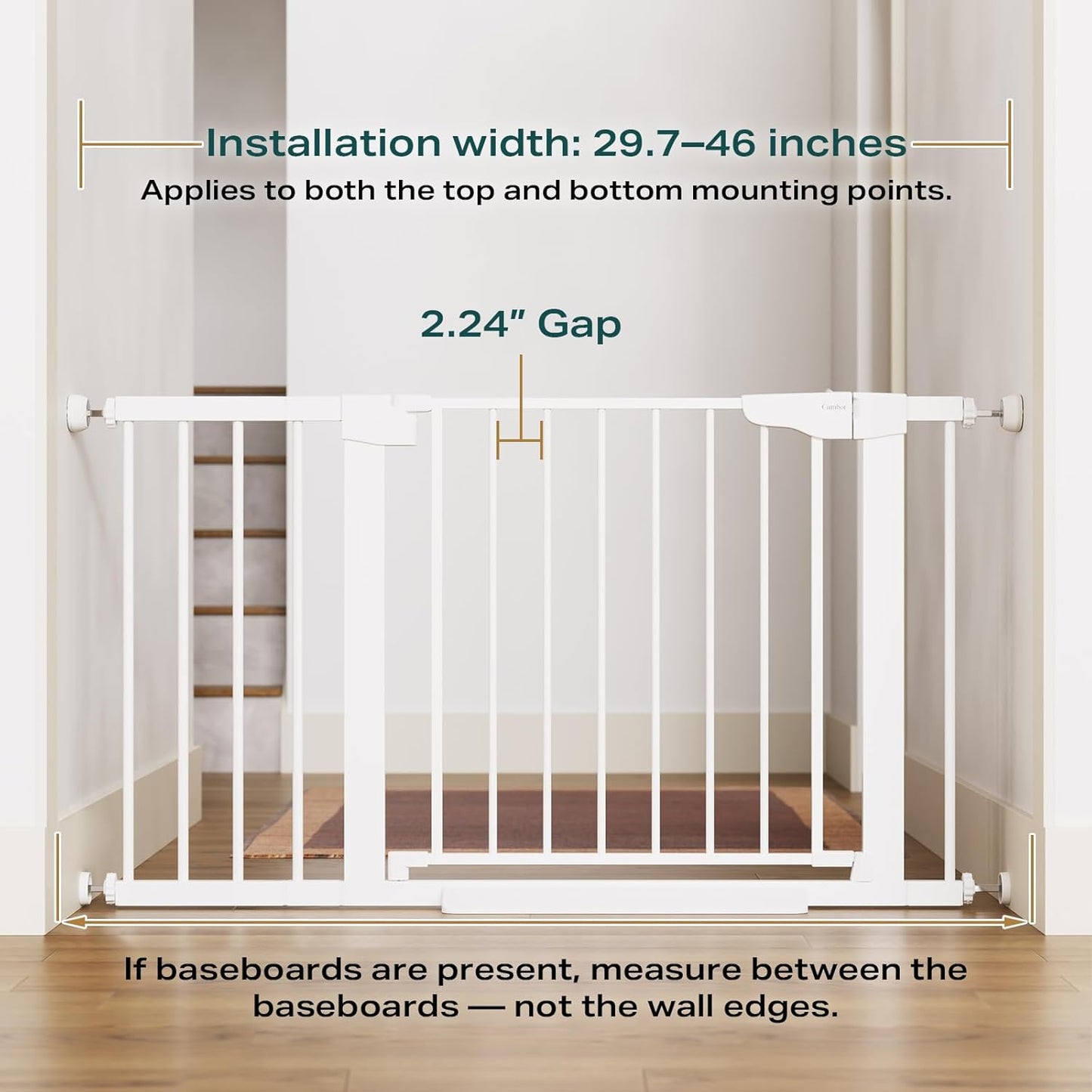 Cumbor 2 Pack 29.7-46" Baby Gate for Stairs, Mom's Choice Awards Winner-Auto Close Dog Gate for doorways, Easy Install Pressure Mounted Pet Gates indoor, Easy Walk Thru Wide Safety Gate for Dog, White