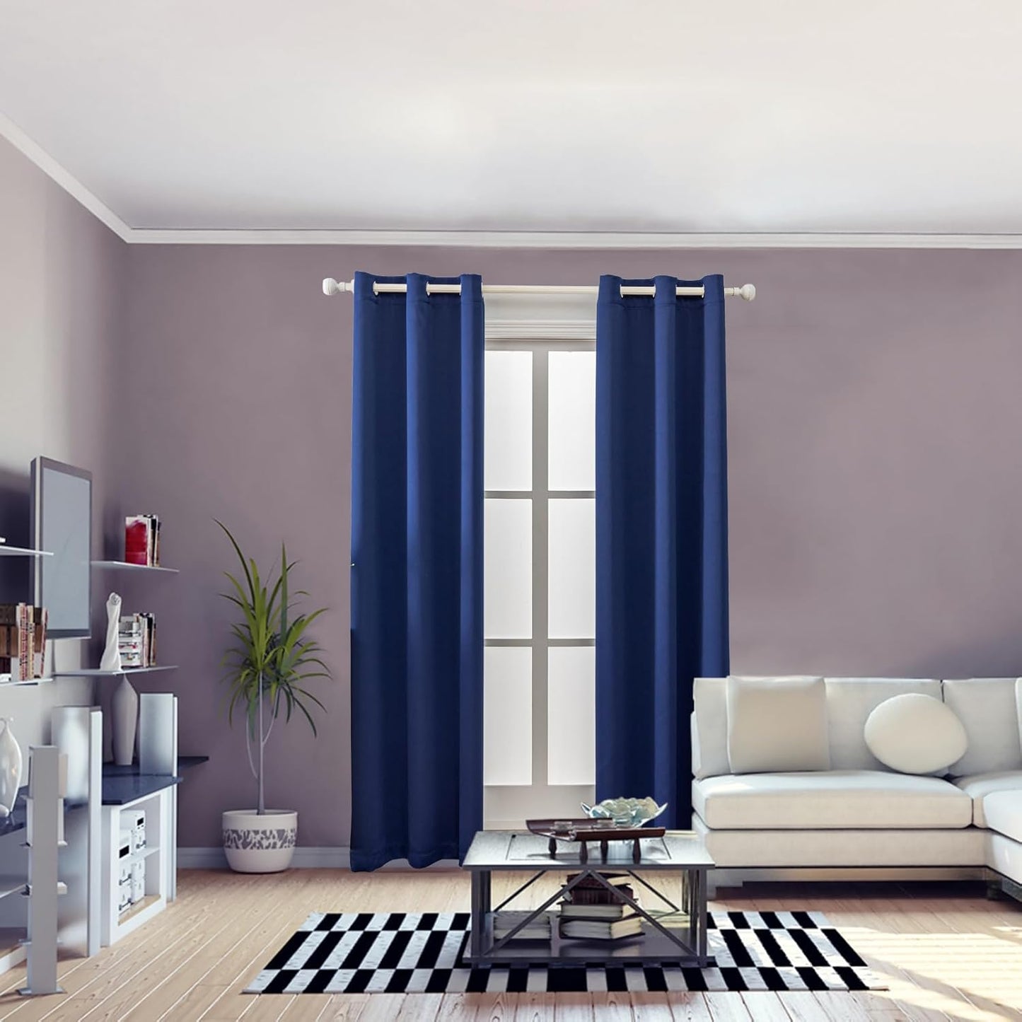 Anytime 100% Blackout Curtain Set, Thermal Insulated & Energy Efficiency Window Draperies for Guest Room, Full Shading Panels for Shift Worker and Light Sleepers（Navy Blue, 2 Panels, 42W x 72L）