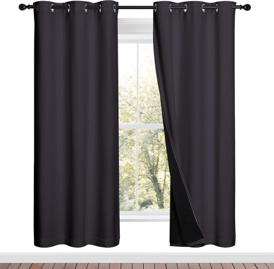 NICETOWN Full Shade Curtain Panels, 37" Wide x 70" Long, Greyish Purple, Pair of Thermal Insulated & Energy Efficiency Blackout Drapes for Living Room, Lined Silky Performance Window Dressing